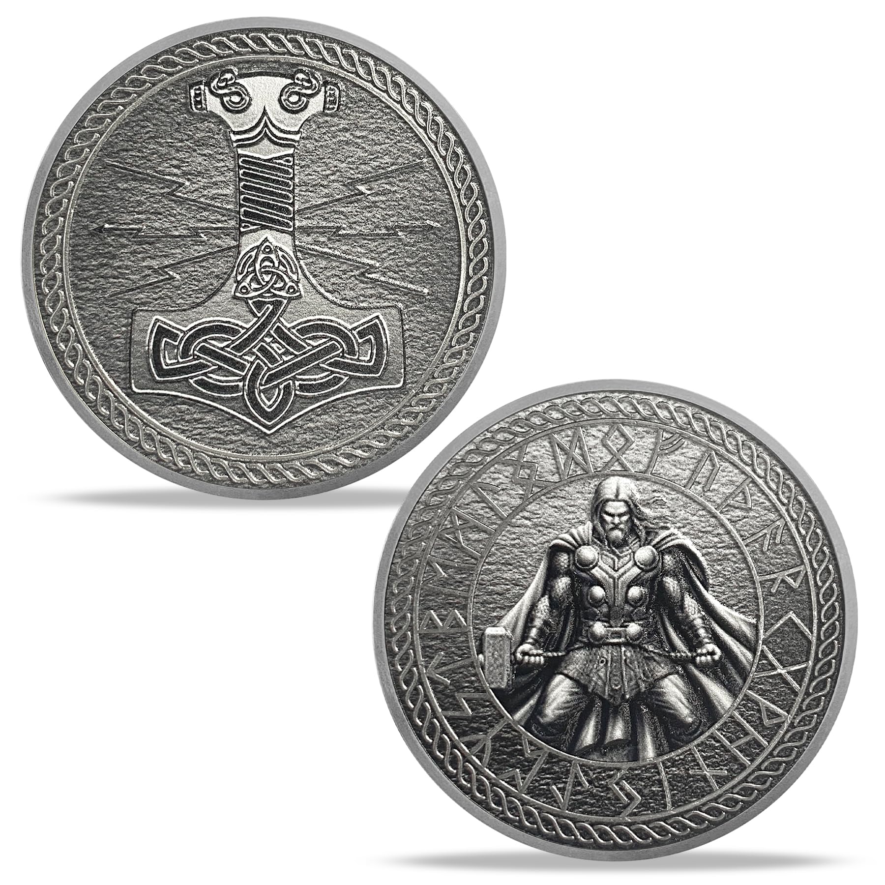 Thor Viking Norse God with Mjölnir and Runes Challenge Coin mysite