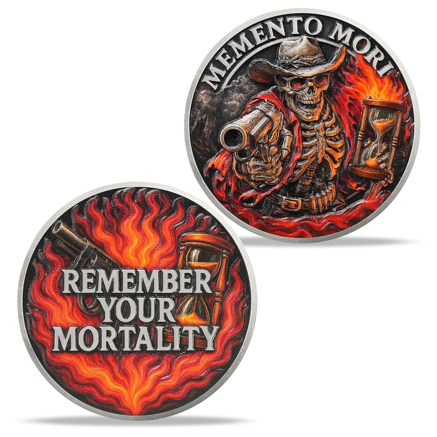 Hourglass & Flame Stoic EDC Memento Mori Skull Coin mysite