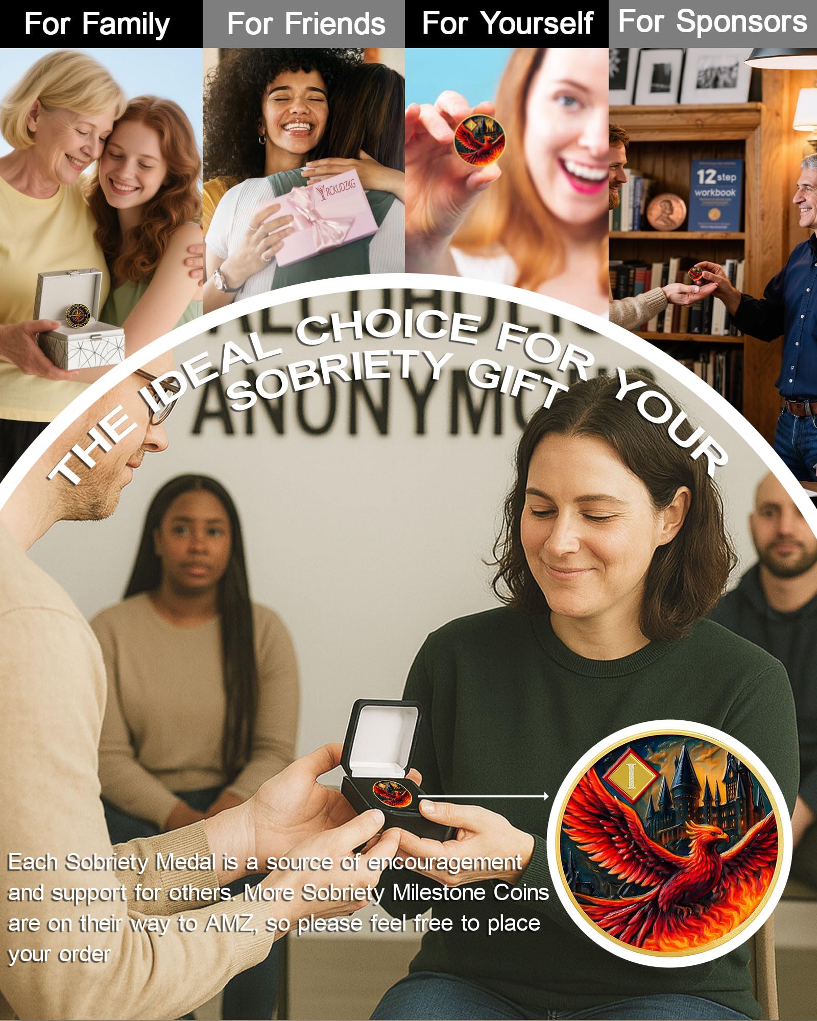 Personalized Rising Phoenix Compass to Guide The Way Sobriety Coin mysite