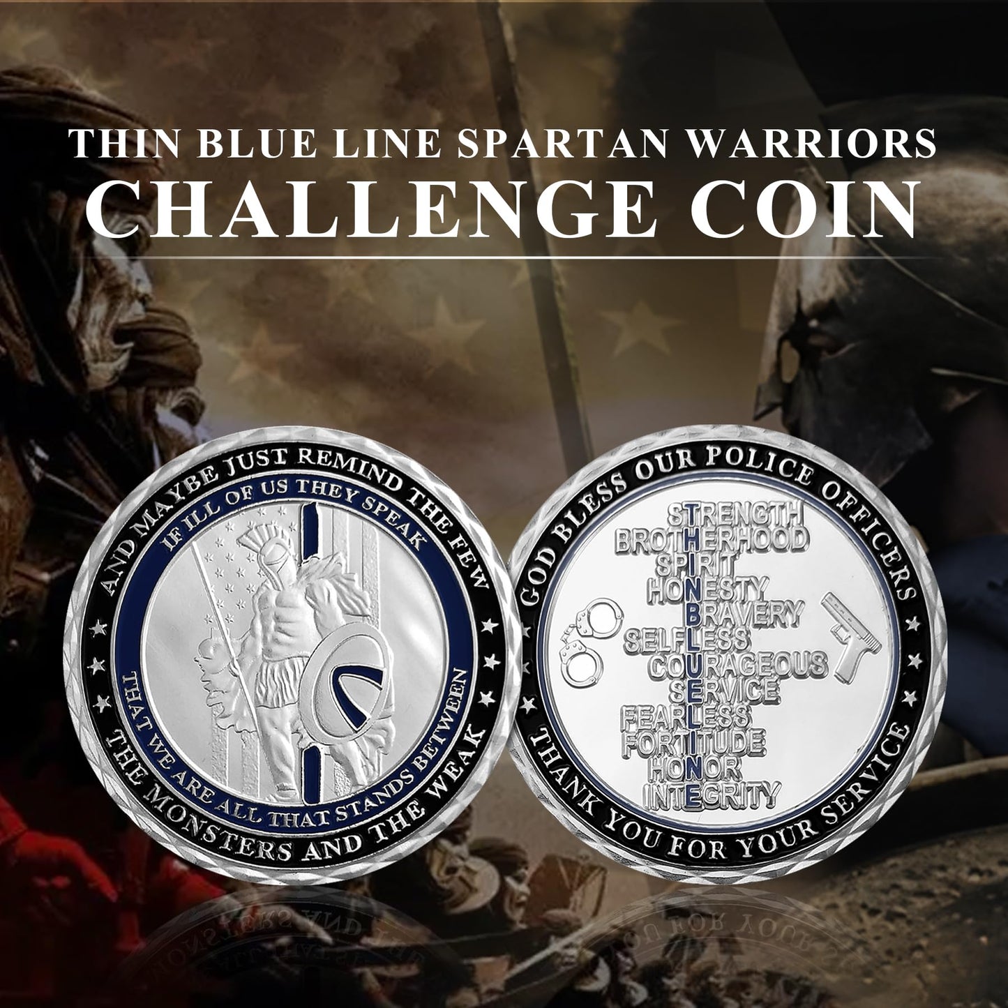 US Thin Blue Line Police Officers Spartan Warriors Challenge Coin mysite
