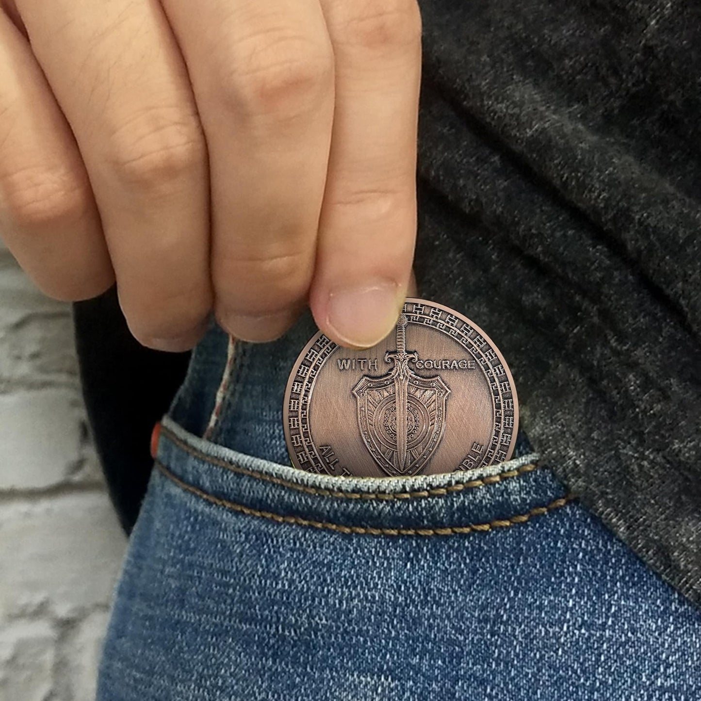 Symbol of Courage and Strength Lion Sword and Shield Challenge Coin mysite