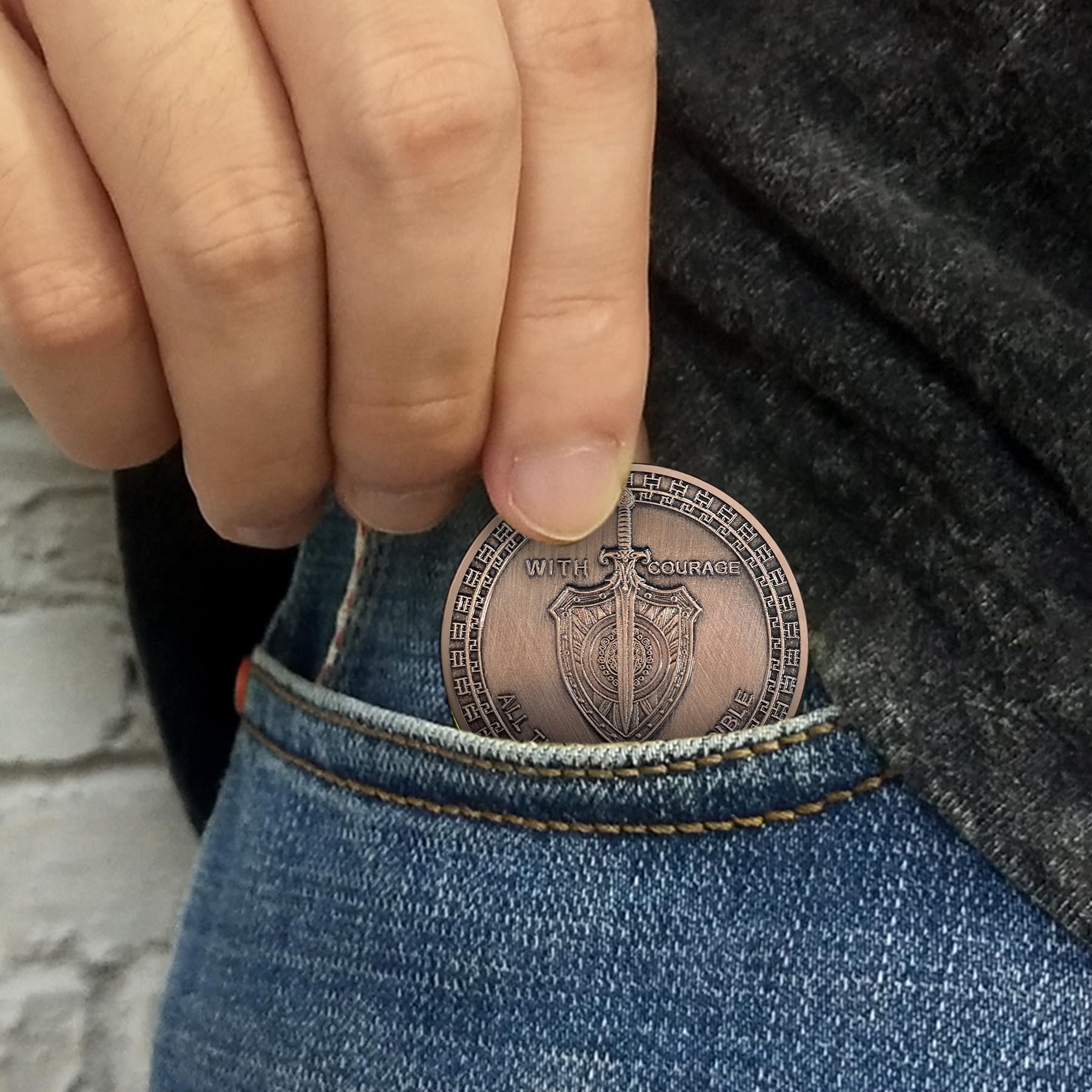 Symbol of Courage and Strength Lion Sword and Shield Challenge Coin mysite