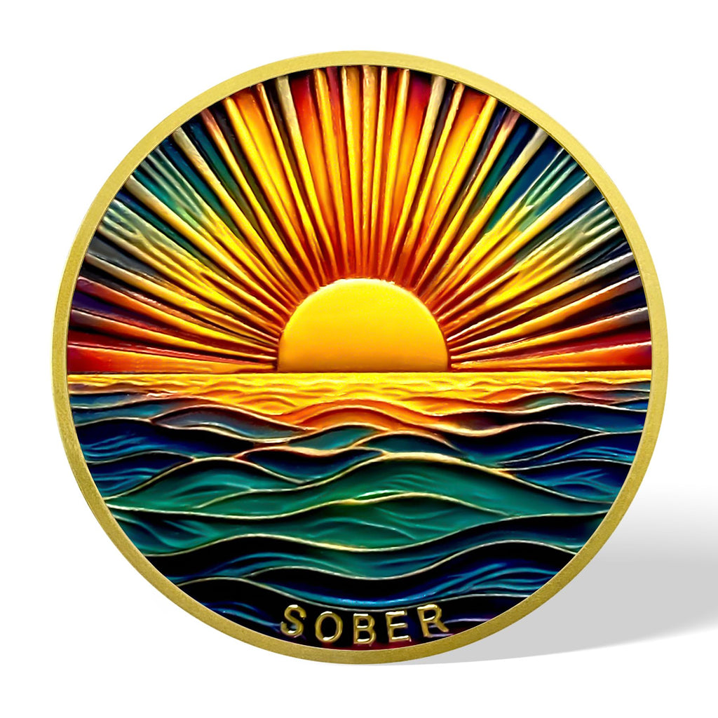 Colourful Sea Gold Sunrise Sobriety Coin mysite