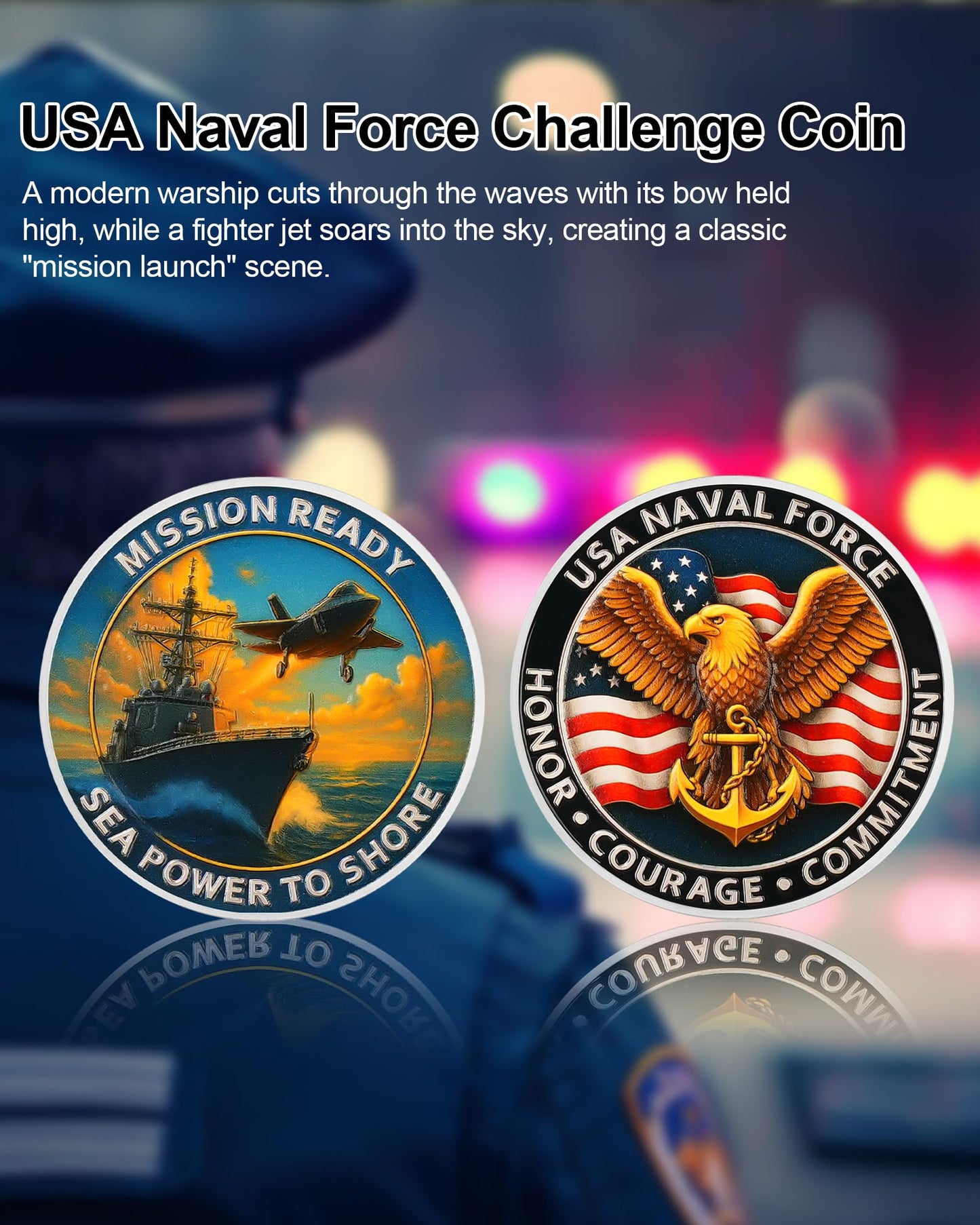 USA Navy Challenge Coin -Naval Force Coins with Warship & Eagl mysite