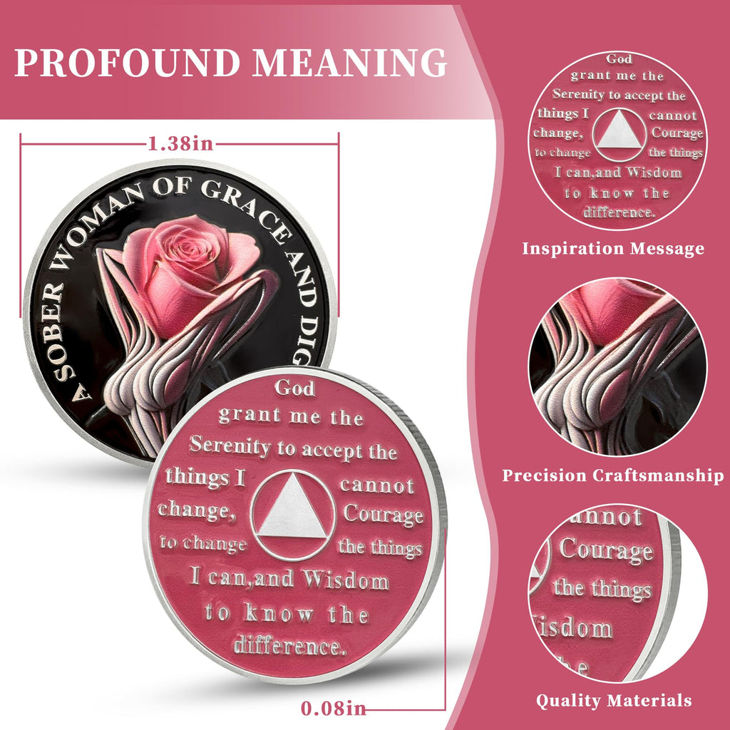 Rose AA Affirmation Sobriety Coins with Serenity Prayer mysite