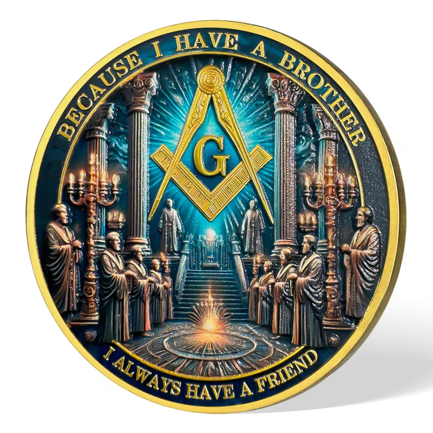Gold & Blue Round Prayer Masonic Coins mysite