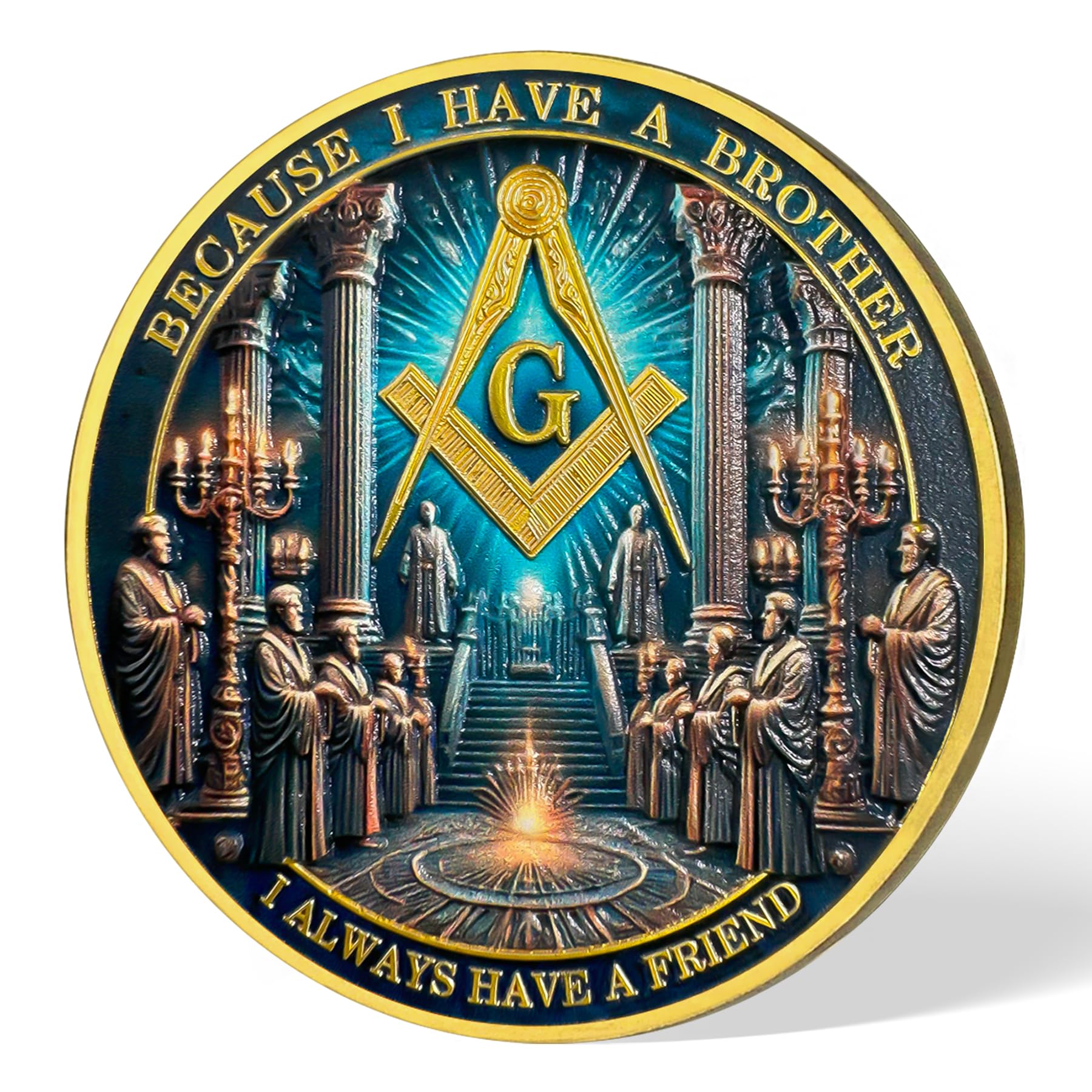 Gold & Blue Round Prayer Masonic Coins mysite