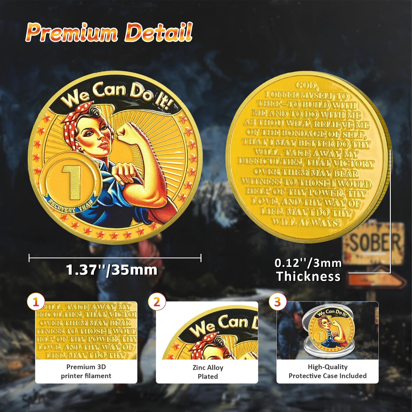 Rosie The Riveter 1-3 Year Sobriety Coin mysite