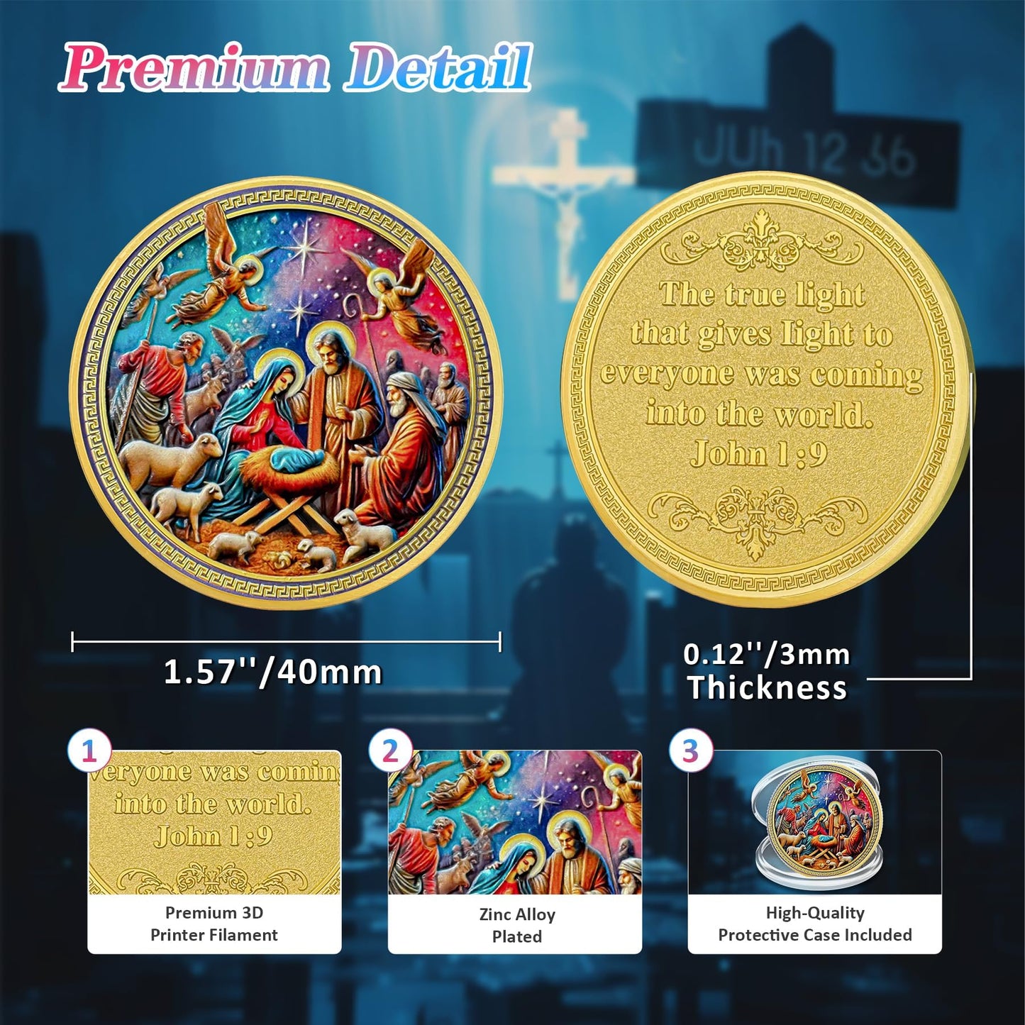 Jesus Birth Light of The World Christian Challenge Coin mysite