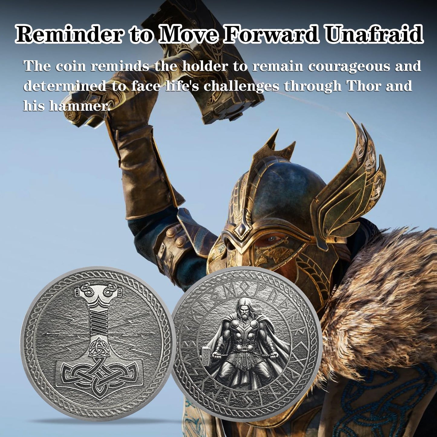 Thor Viking Norse God with Mjölnir and Runes Challenge Coin mysite