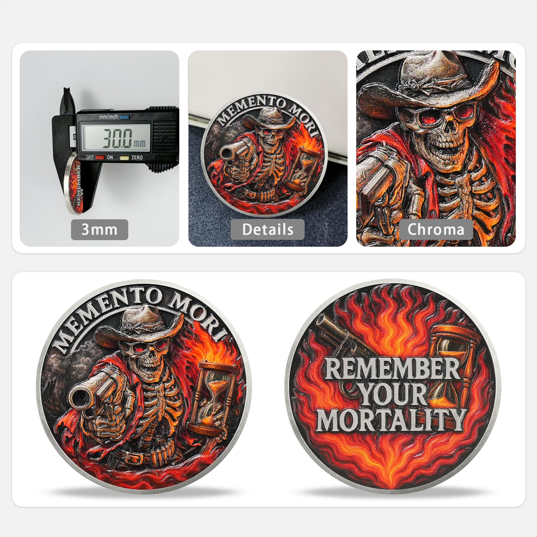 Hourglass & Flame Stoic EDC Memento Mori Skull Coin mysite