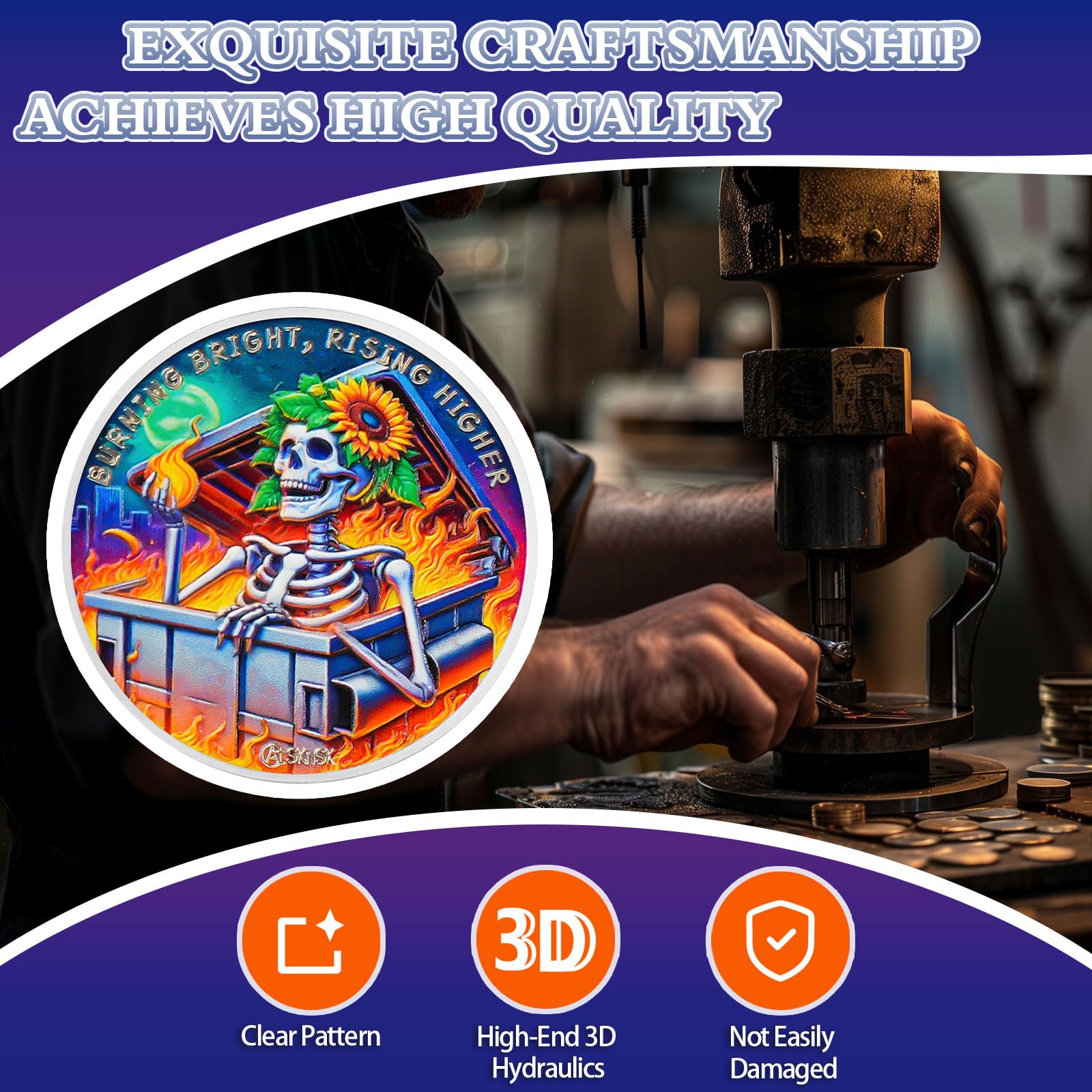 Personalized Reborn in Fire Sunflower Skeleton Sobriety Coin mysite