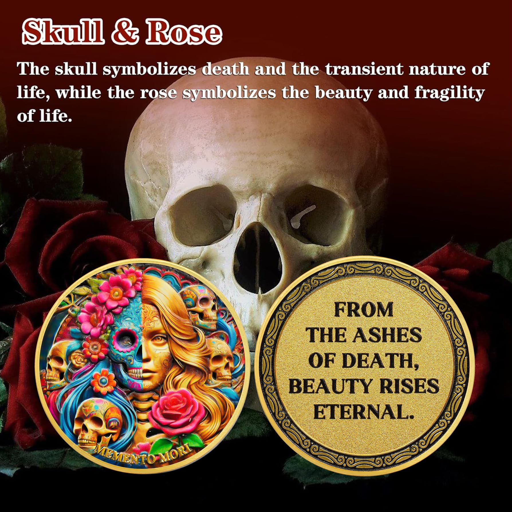 Colorful Stoic Flower Skul Memento Mori Coin mysite