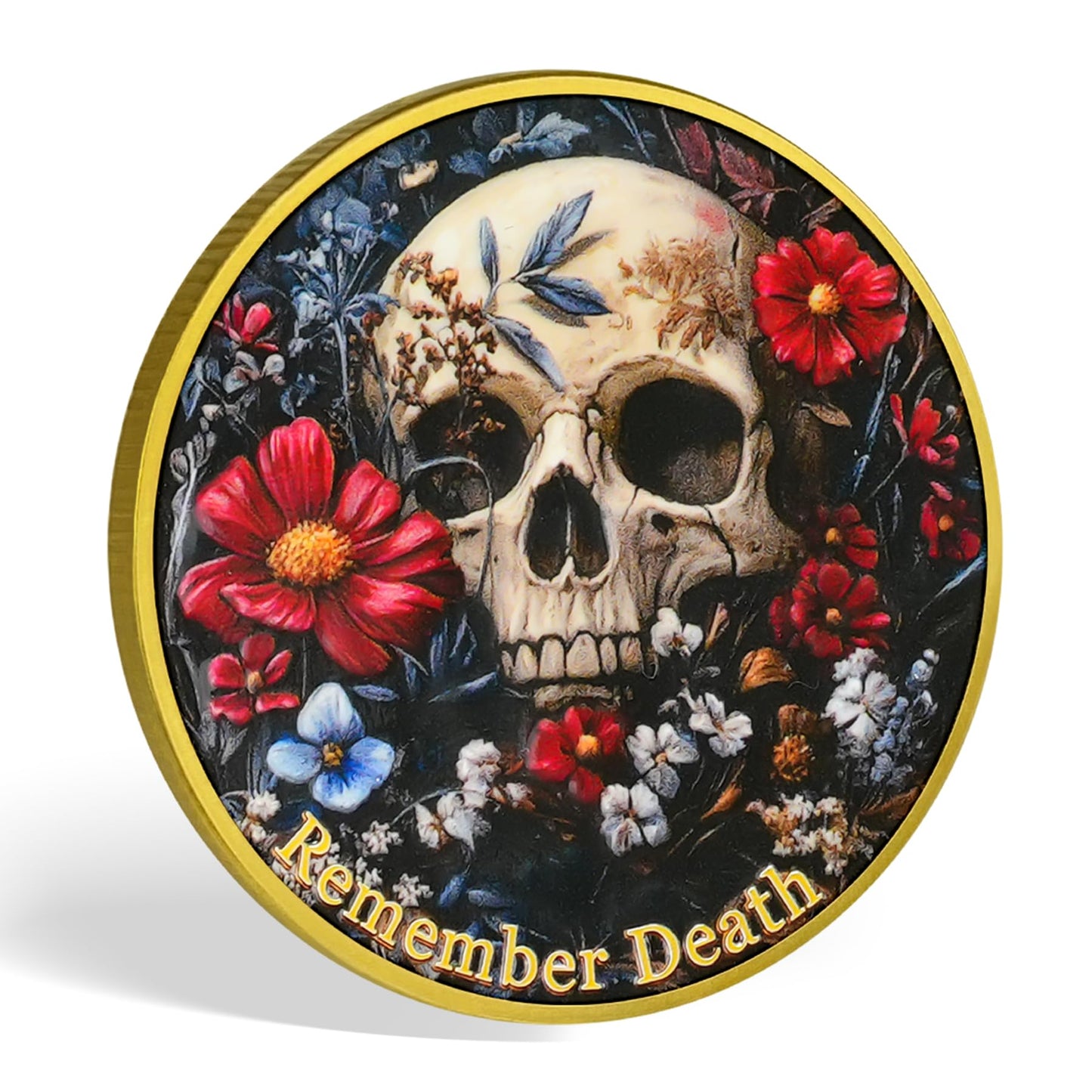 Remember Death with Flowers and Butterfly Memento Mori Skull Coin mysite