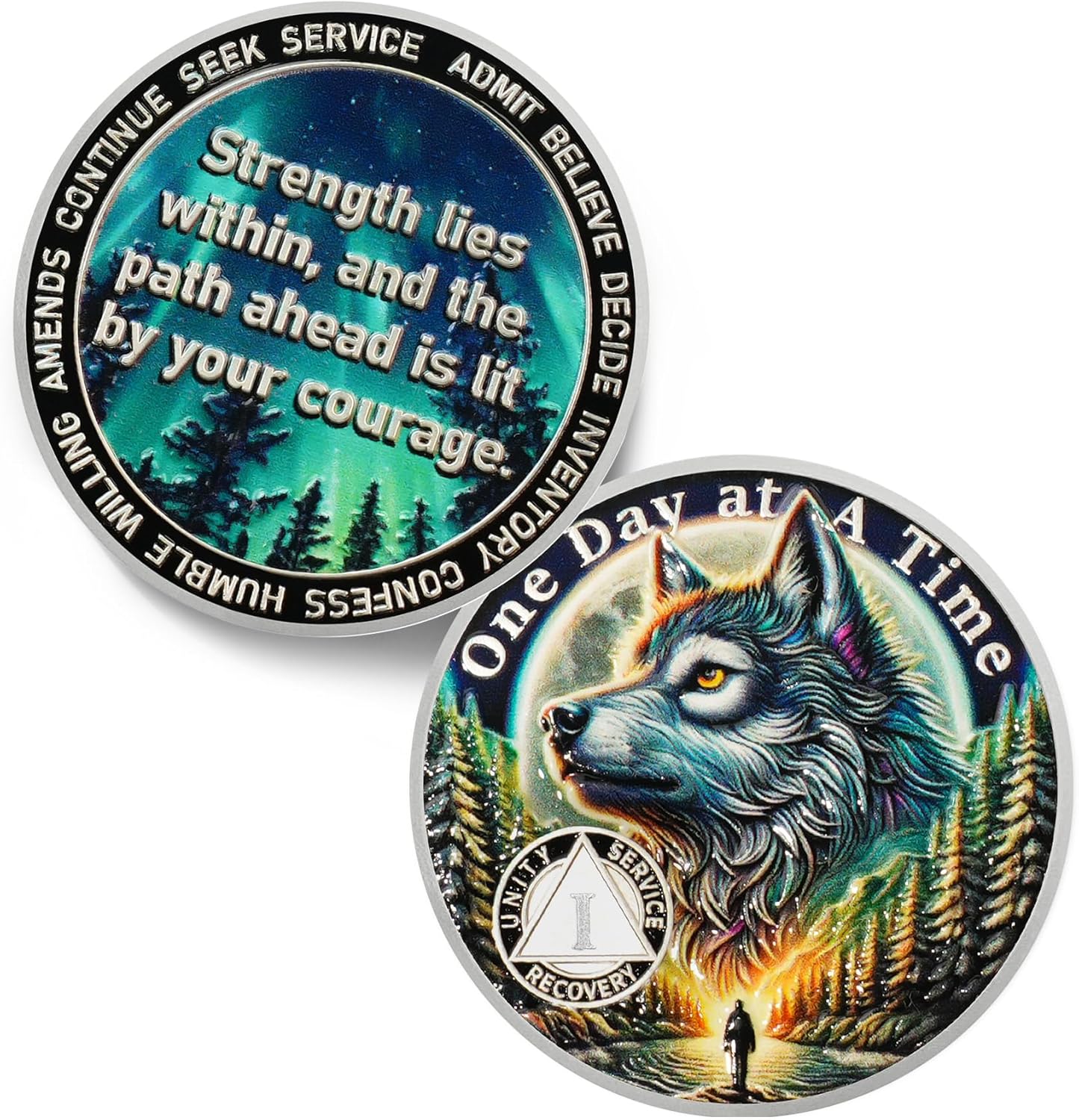 Personalized Recovery Triangle Forest Wolf One Day at a Time Sobriety Coin mysite