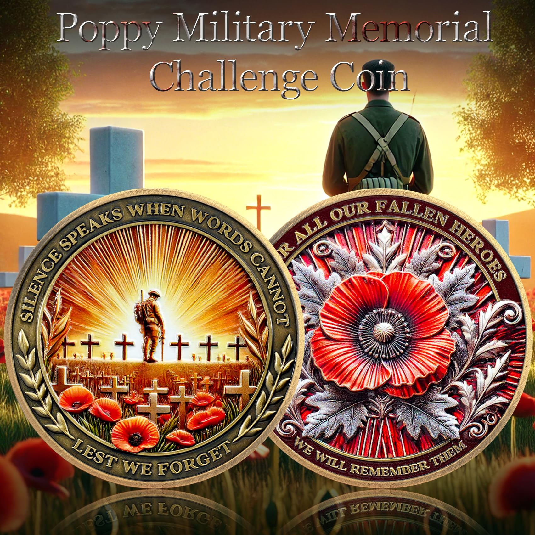 Memorial Honoring Fallen Heroes with Poppy and Cross Veterans Challenge Coin mysite