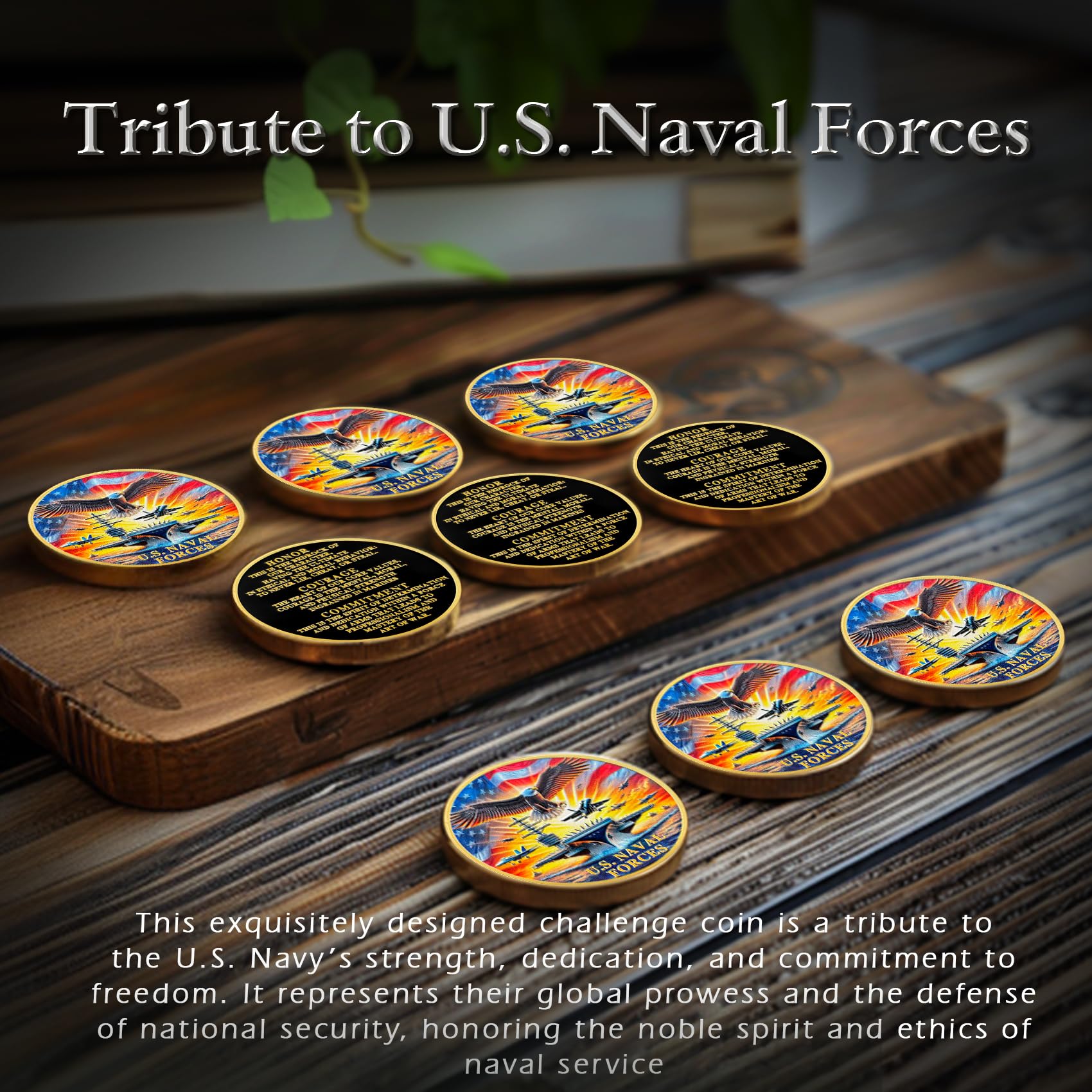 U.S. Naval Forces Veterans Navy Coin with Aircraft Carrier Eagle Military Core Values Tribute mysite
