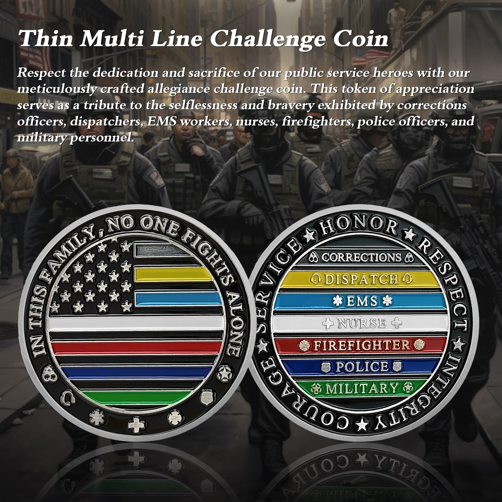 No One Fights Alone Thin Multi Line Law Enforcement Challenge Coin mysite