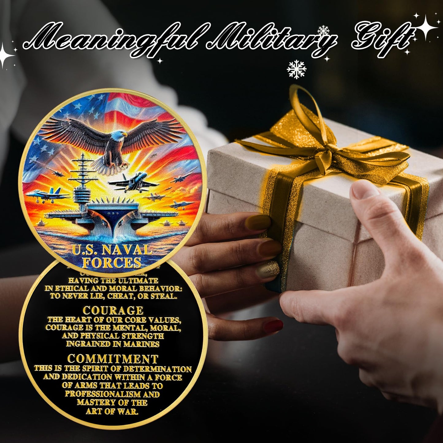 U.S. Naval Forces Veterans Navy Coin with Aircraft Carrier Eagle Military Core Values Tribute mysite