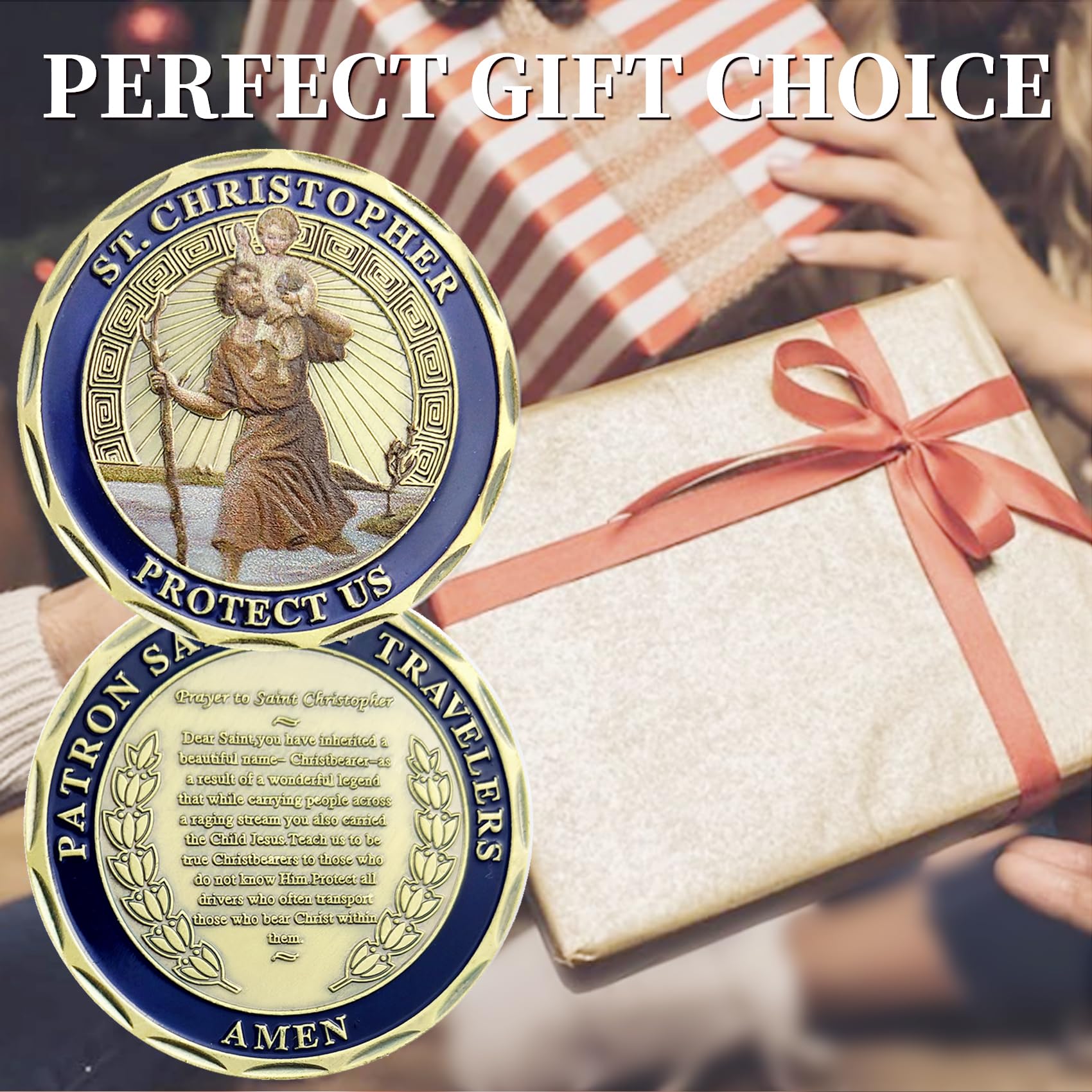St Christopher Challenge Coin Protect Us Patron Saint of Travelers Prayer Safety St Christopher Car Medal Commemorative Gift mysite