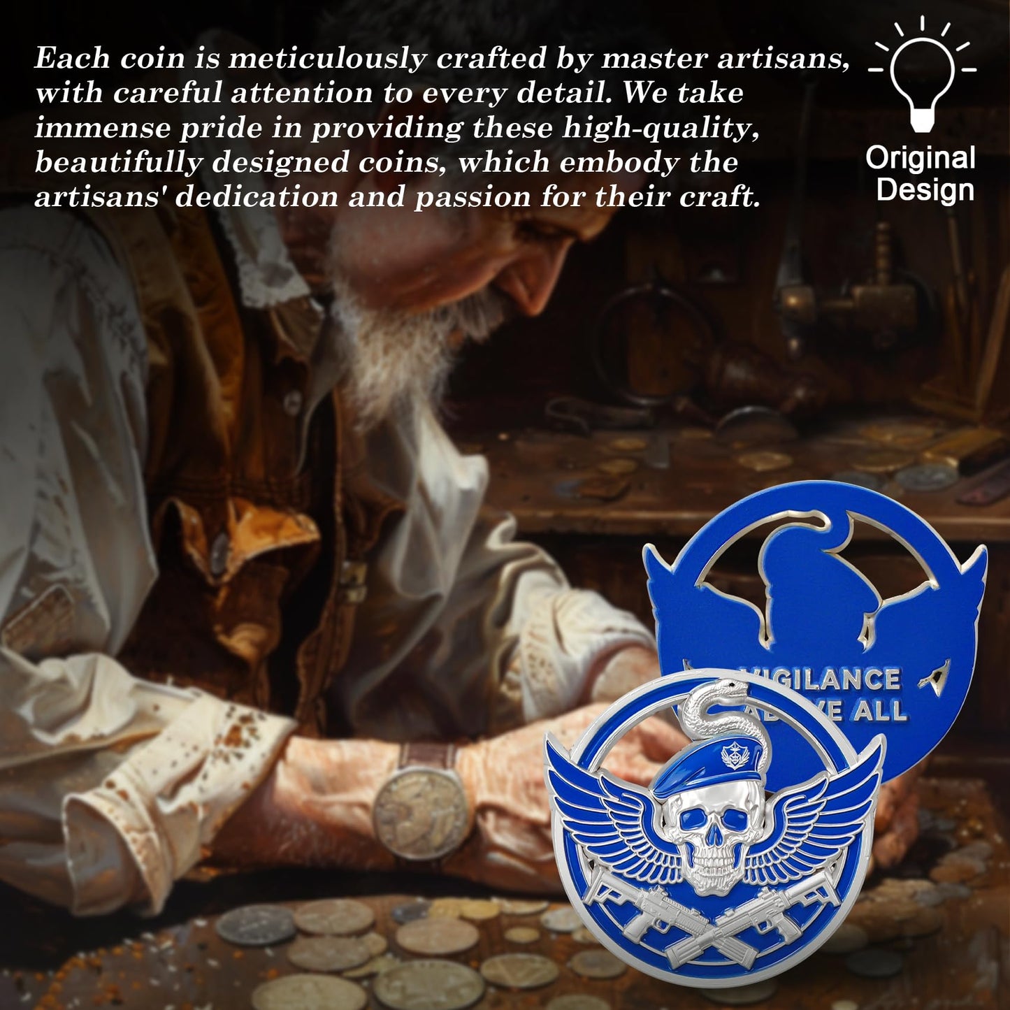 Wings of Vigilance Thin Blue Line Skull Police Challenge Coin mysite