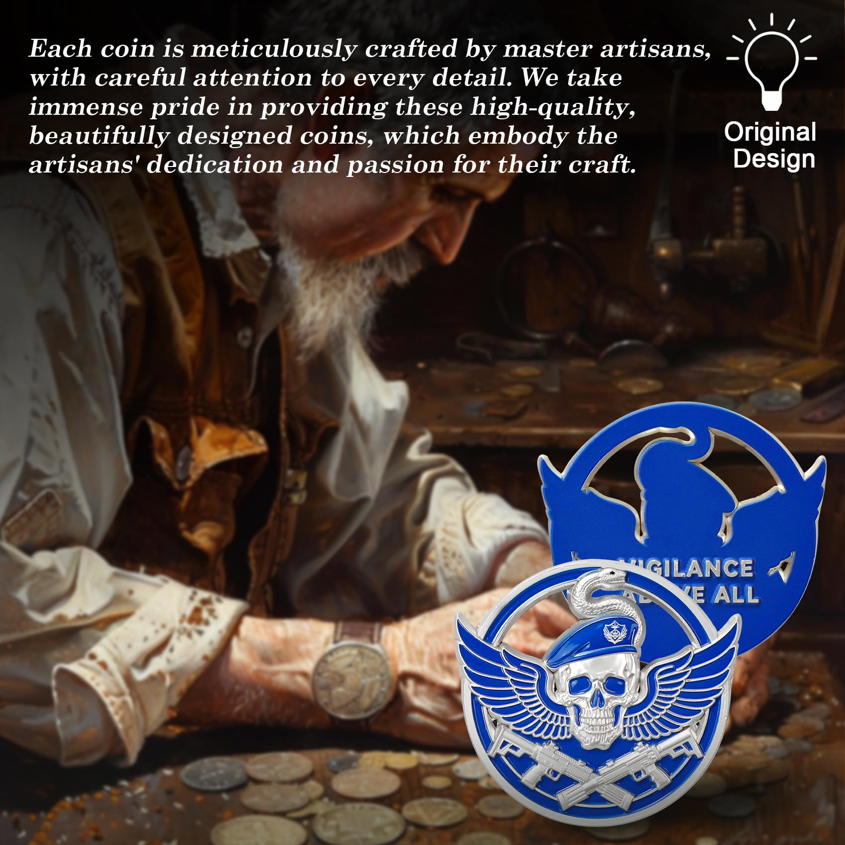 Wings of Vigilance Thin Blue Line Skull Police Challenge Coin mysite