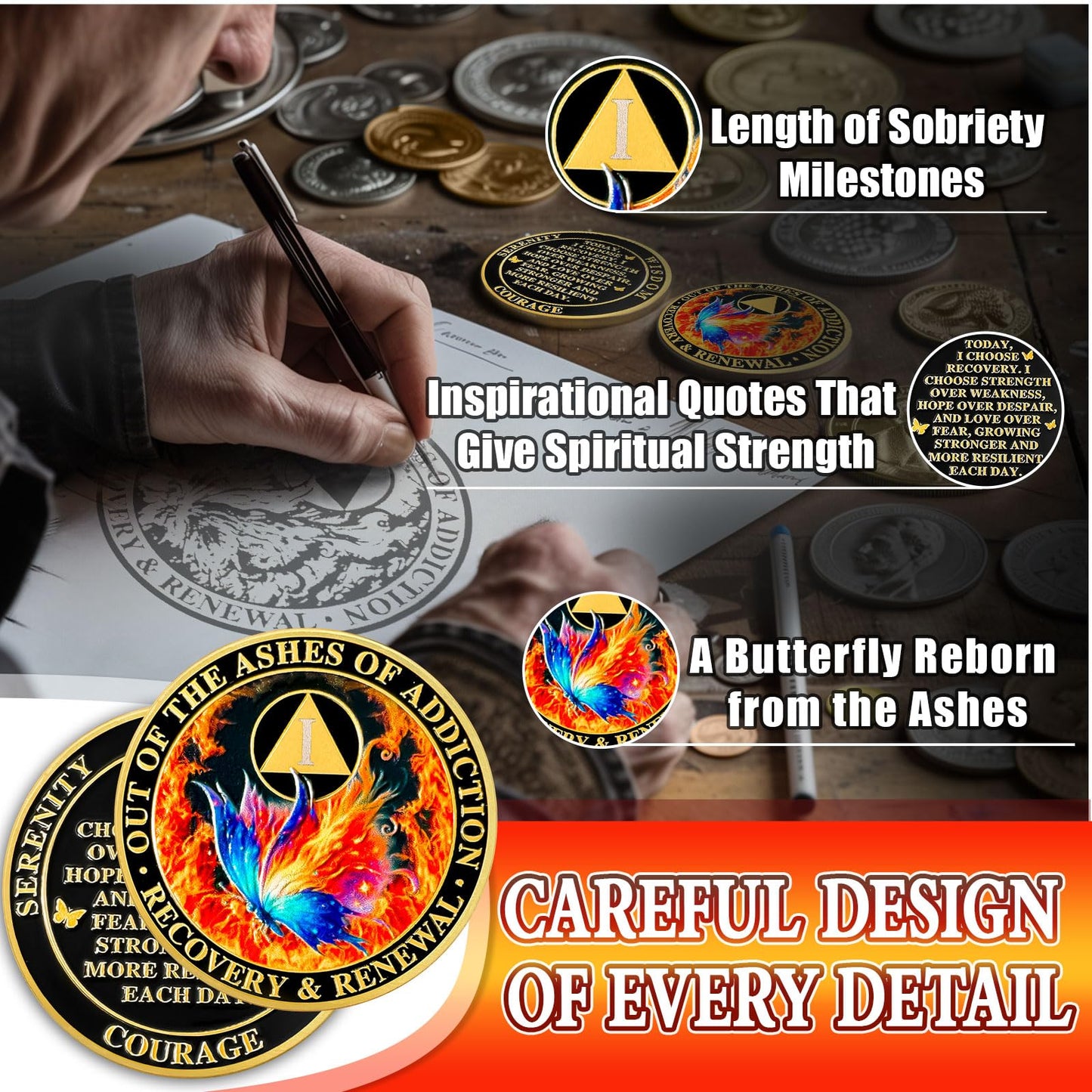 Personalized Butterfly in The Fire Sobriety Coin mysite