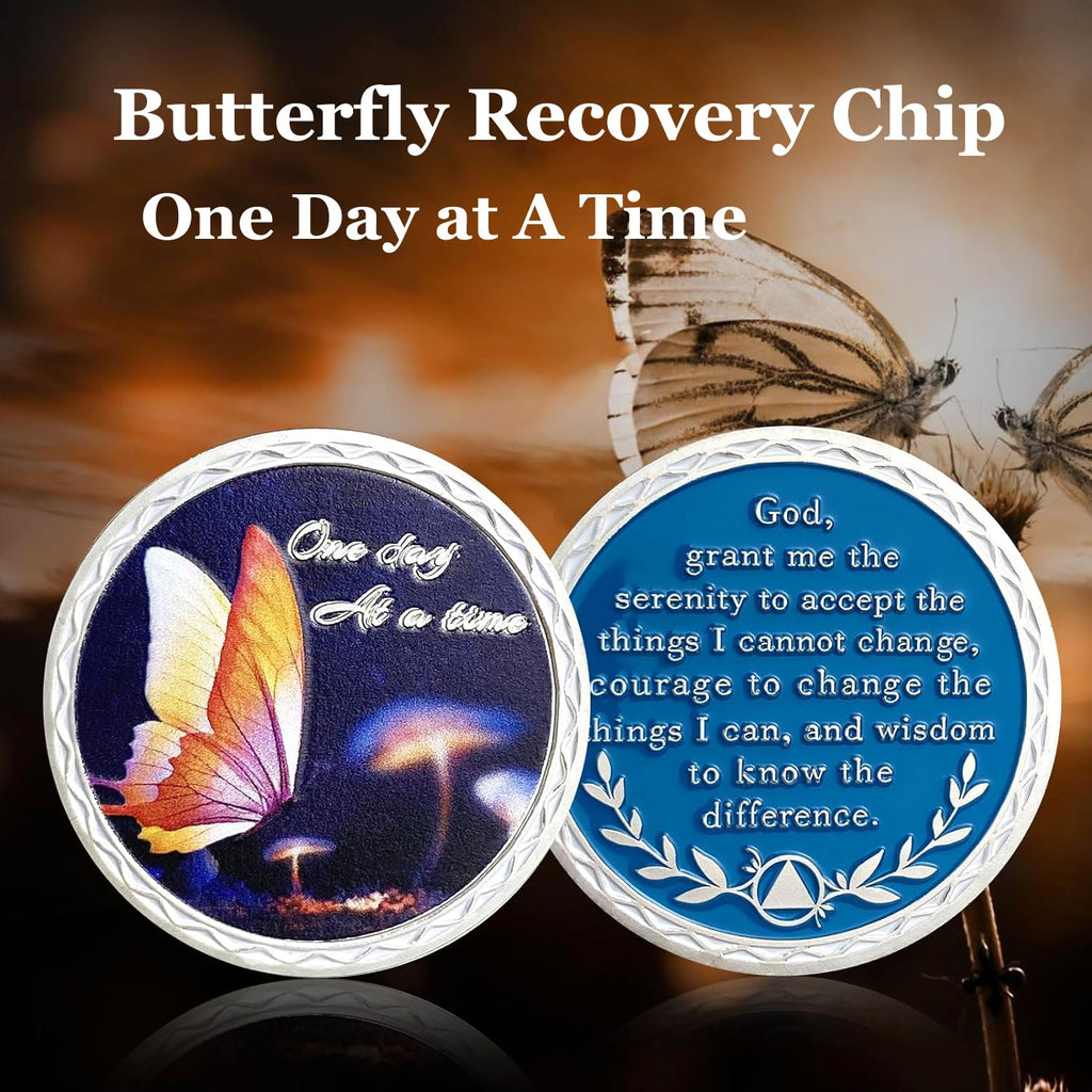 Butterfly Serenity Prayer Chips Addiction Sobriety Coin mysite