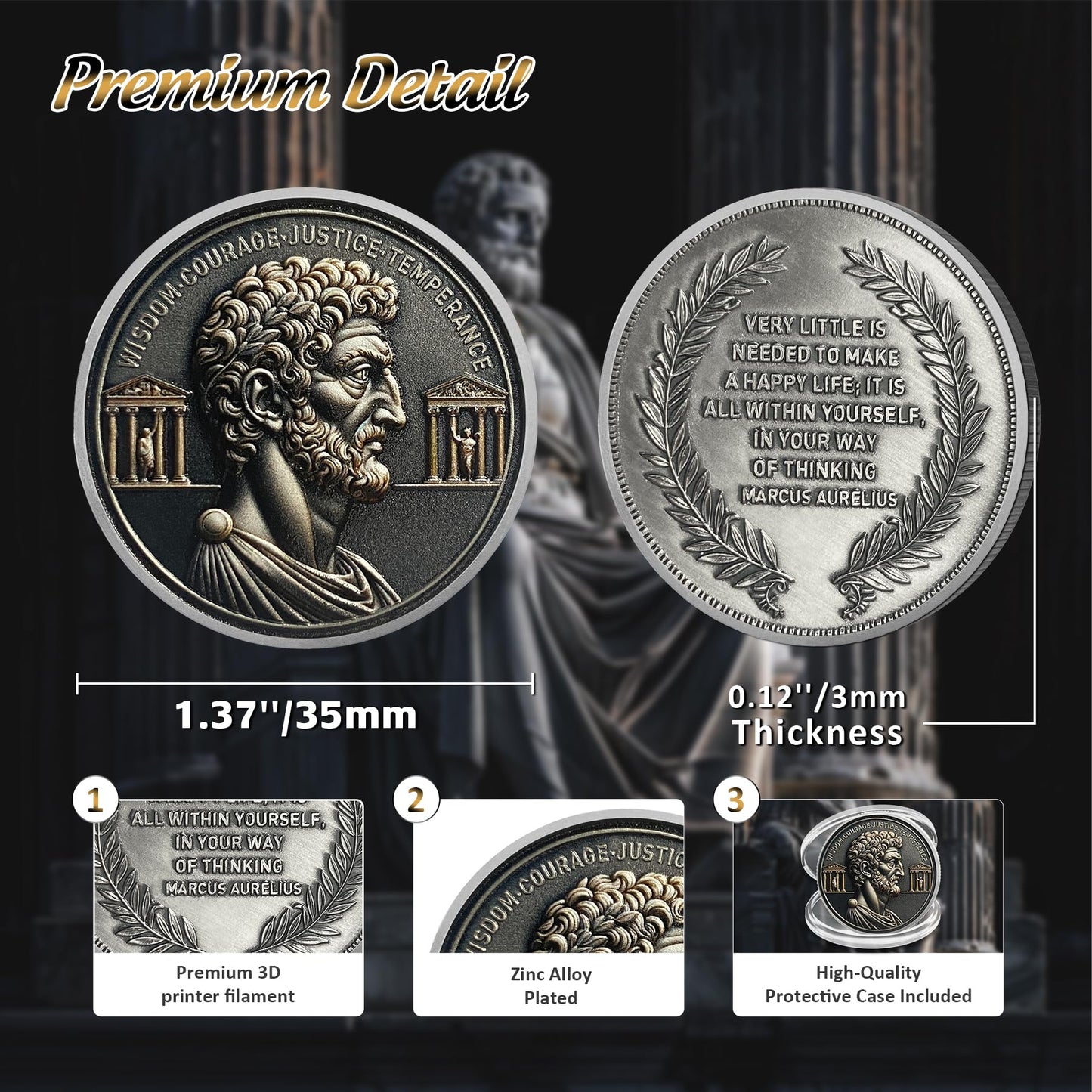 Delicate Four Virtues  Silver EDC Roman Cardinal Virtues Challenge Coin mysite