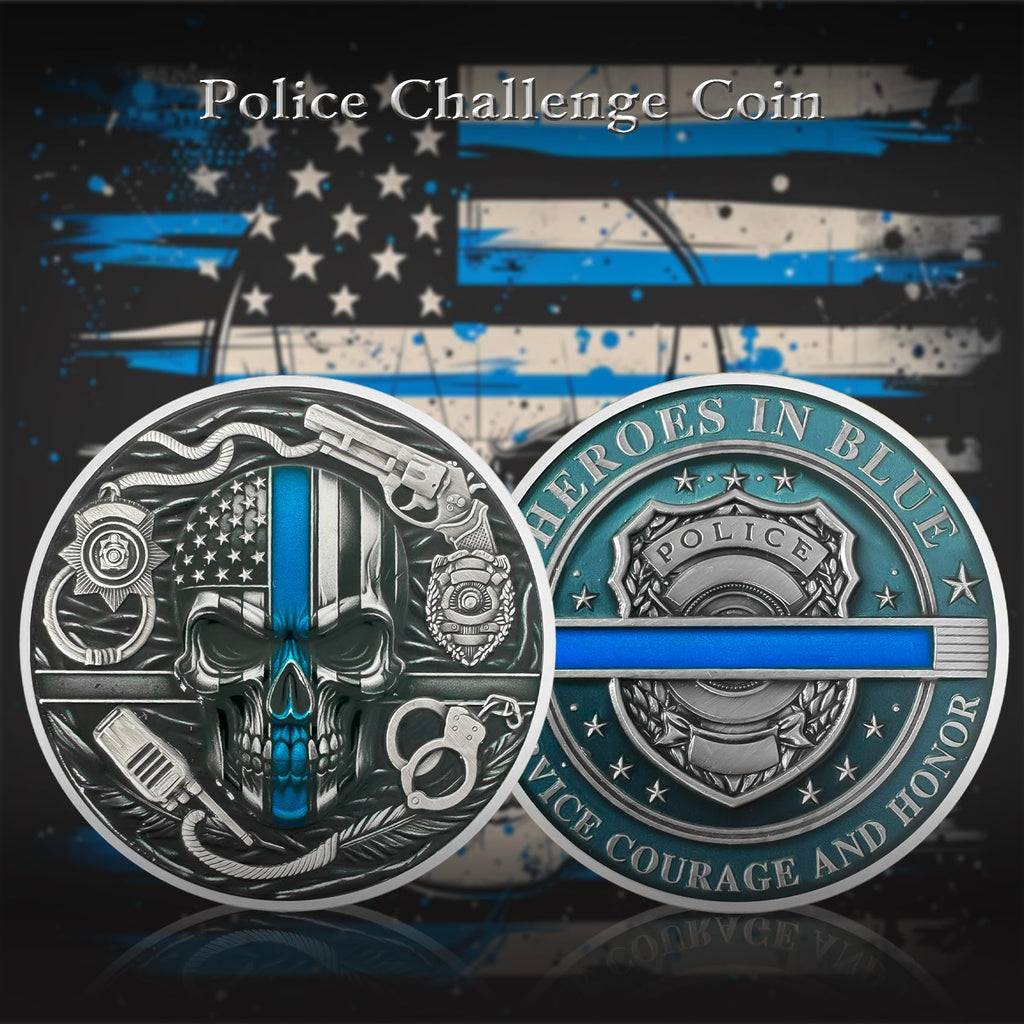 Thin Blue Line Skull Police Officers Prayer Coin mysite