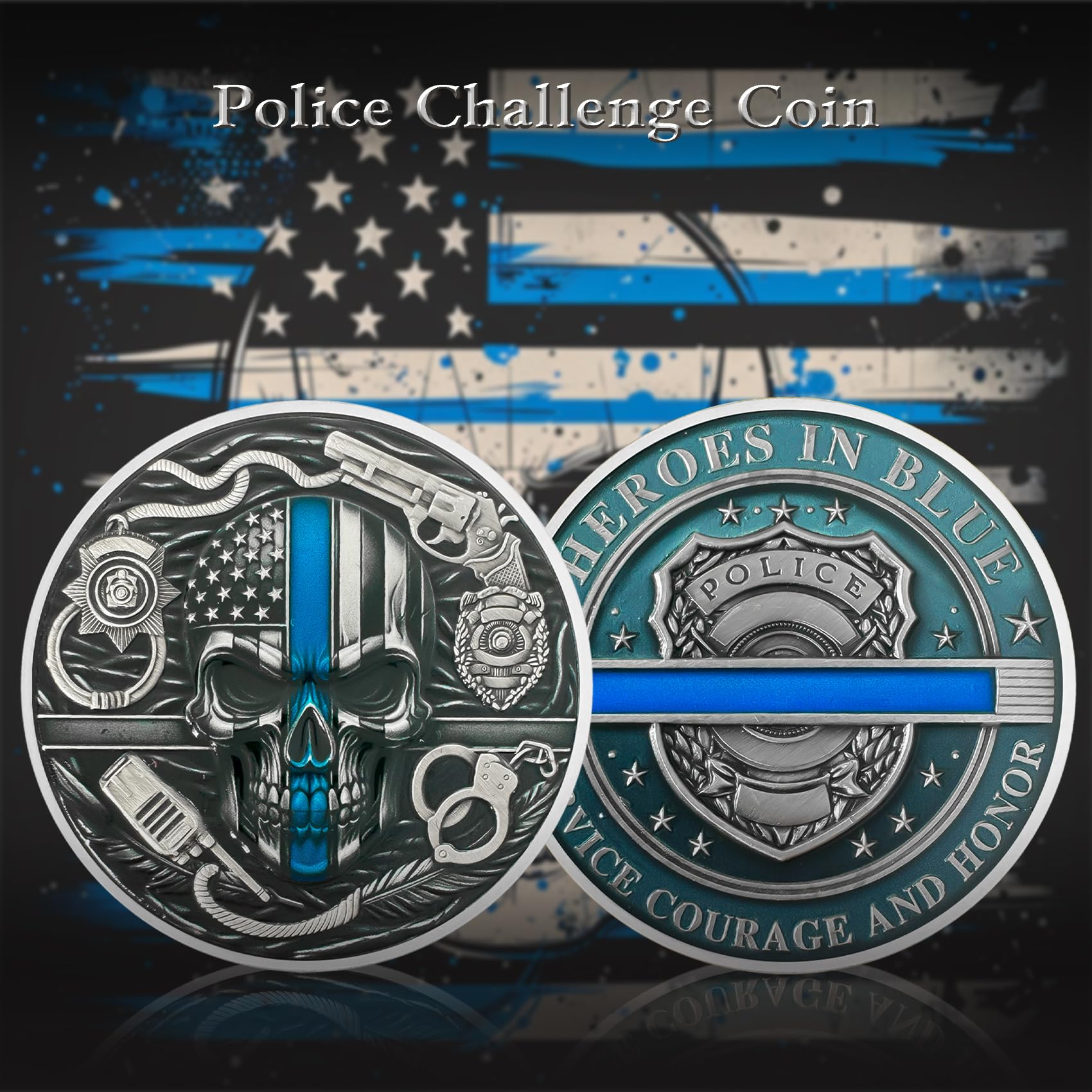 Thin Blue Line Skull Police Officers Prayer Coin mysite