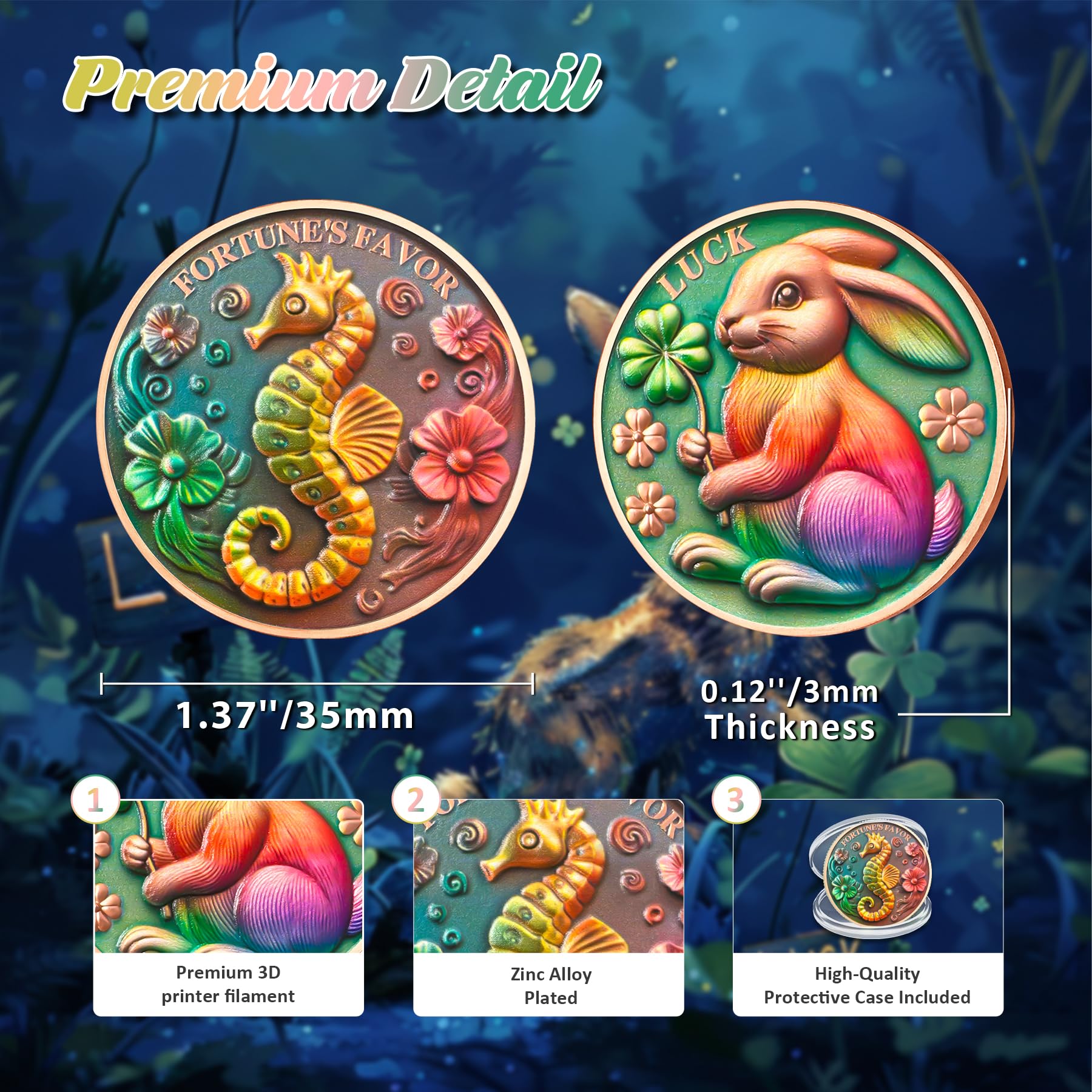 Novelty Seahorse Rabbit Colorful Double Sided Lucky Coin mysite