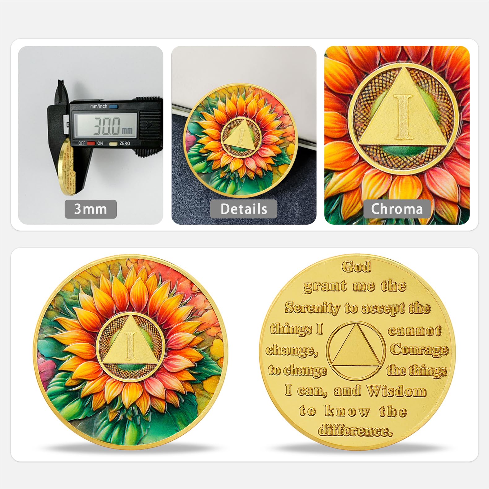 Personalized Sunflower Serenity Prayer Sobriety Coin Challenge Coin mysite