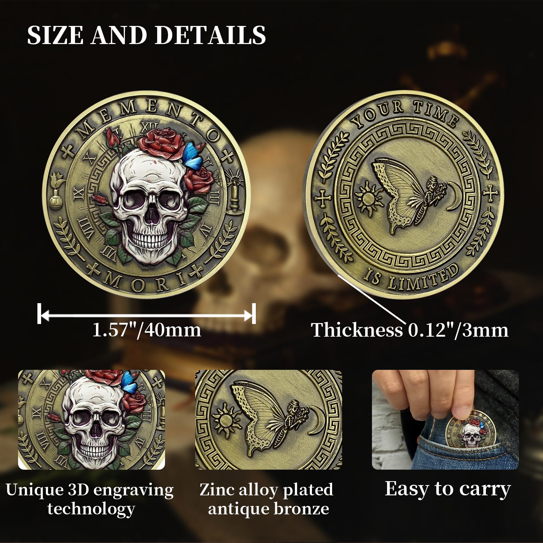 Stoic Reminder Token for Daily Stoic Meditations 3D Skull Memento Mori Challenge Coins mysite