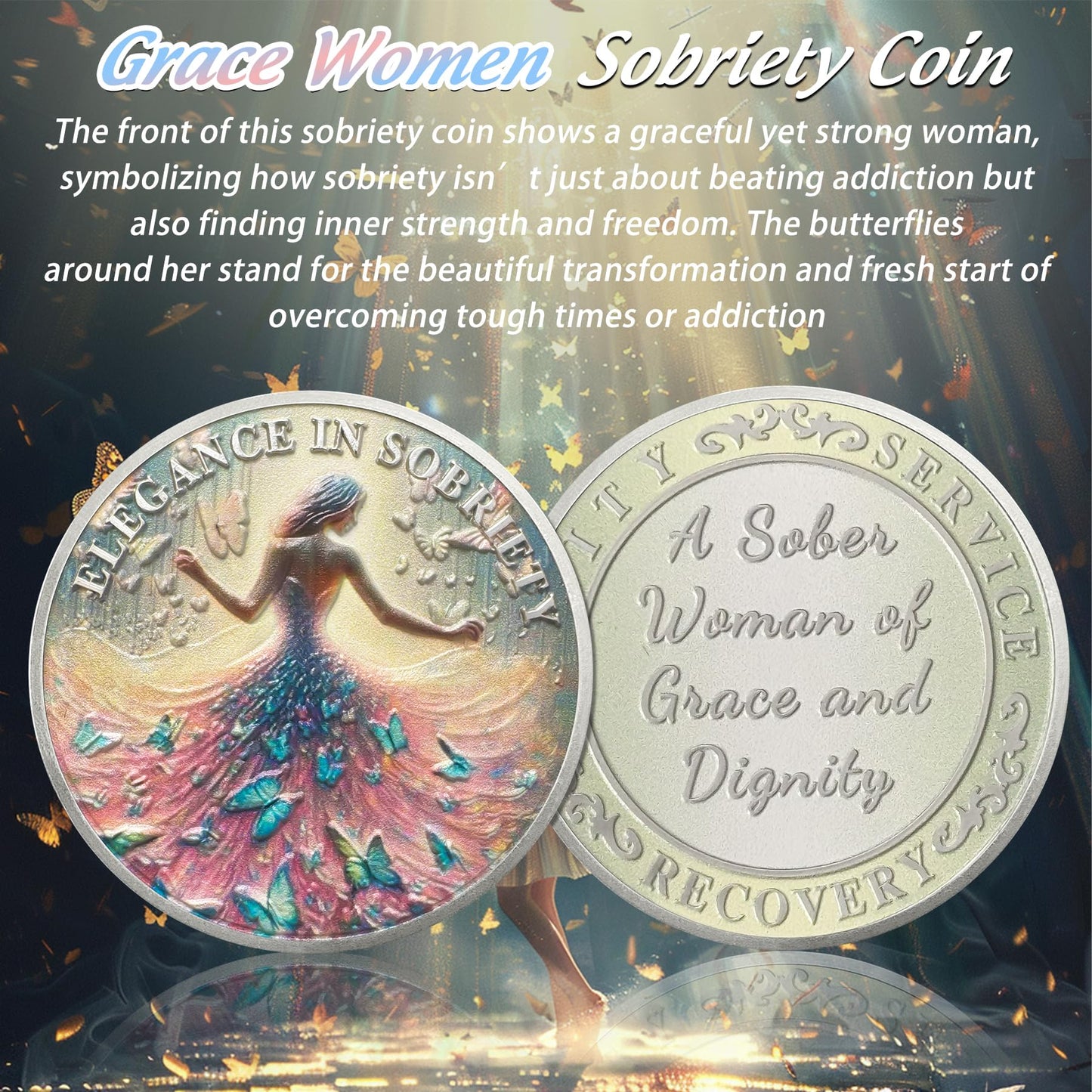 Personalized Celebrate Narcotics Alcoholics Sister Power Addiction Artsy Grace Women Sobriety Coin mysite