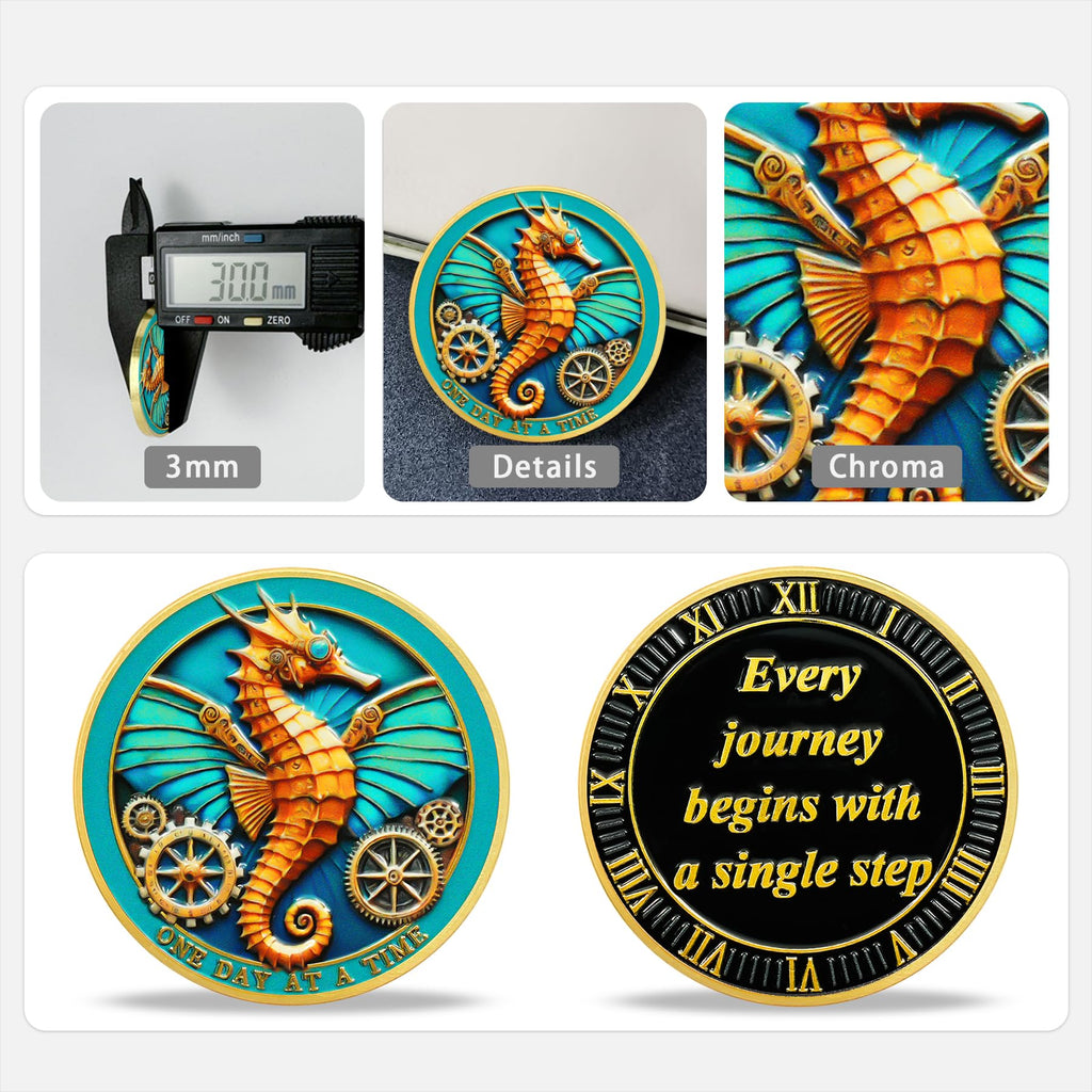 Seahorse  Every Journey Begins with a Single Step Sobriety Coin mysite