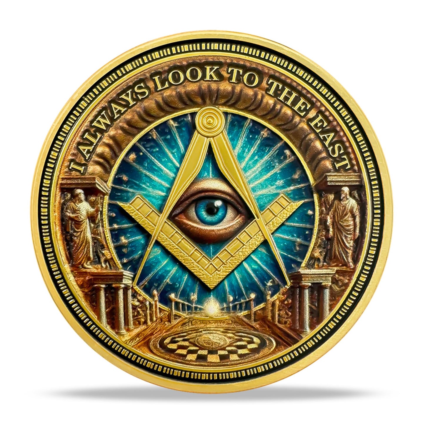 Gold & Blue Round Prayer Masonic Coins mysite