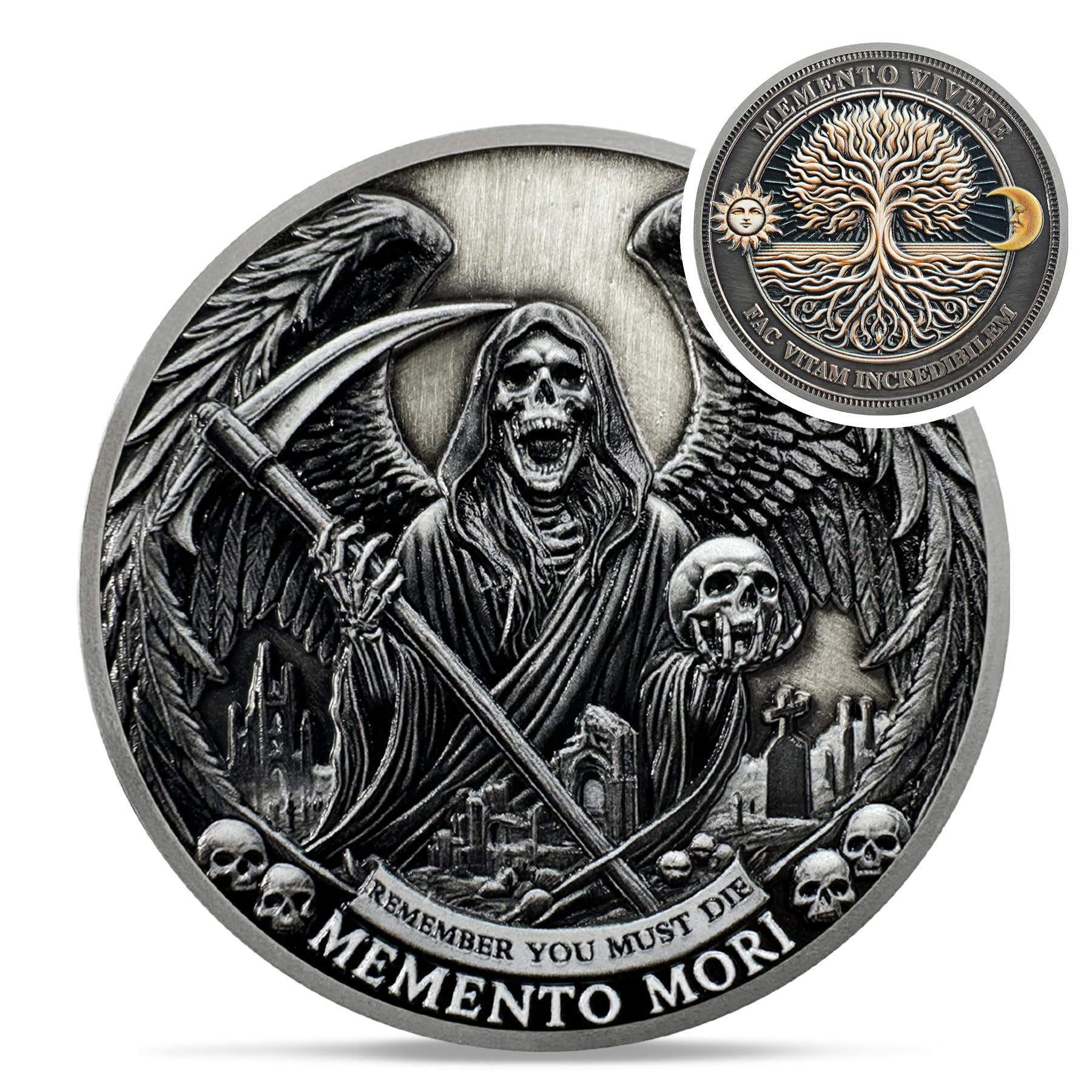 Grim Reaper Memento Mori Skull Tree of Life Stoic Coin mysite