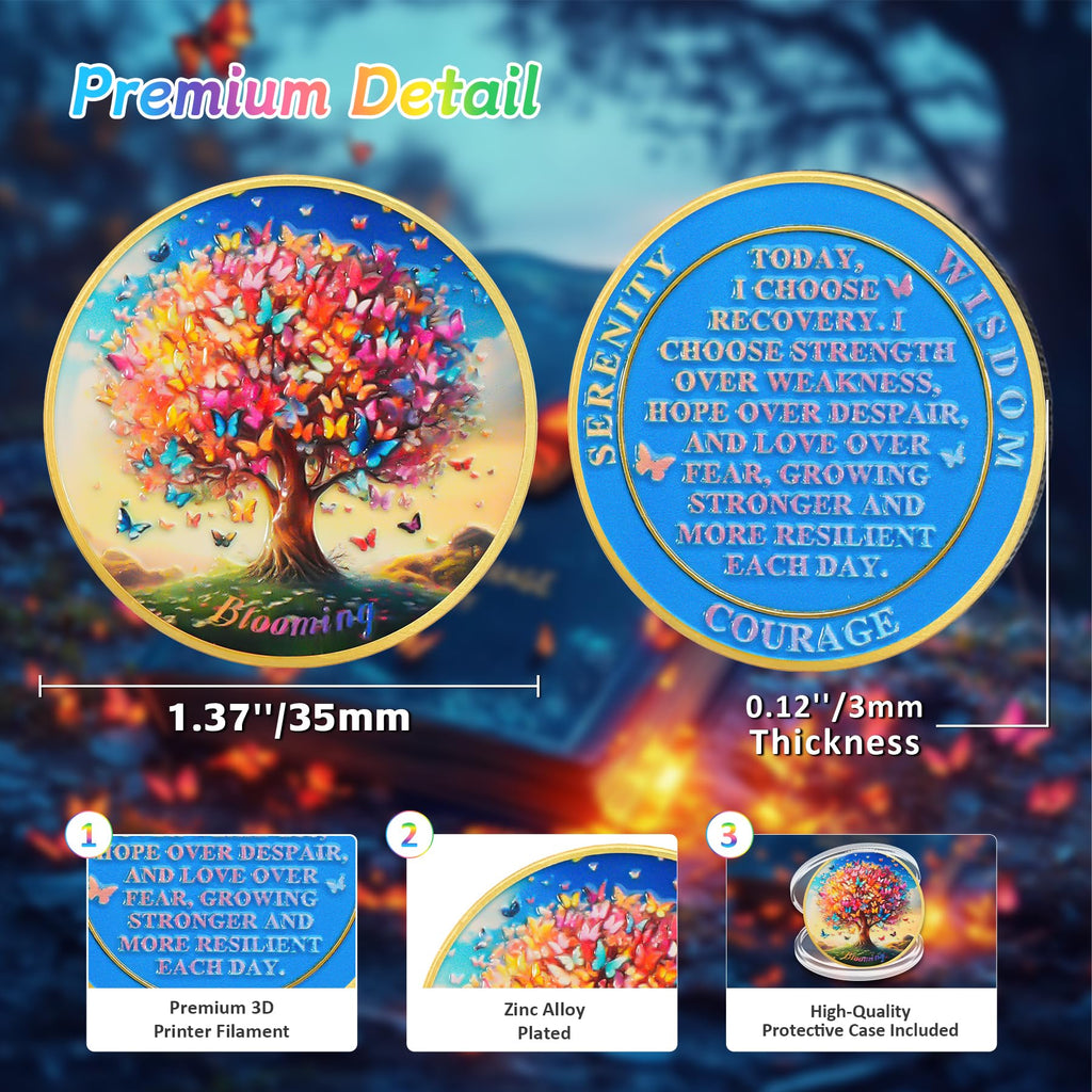 Blooming Tree of Life Colorful Recovery Butterfly Sobriety Coin mysite