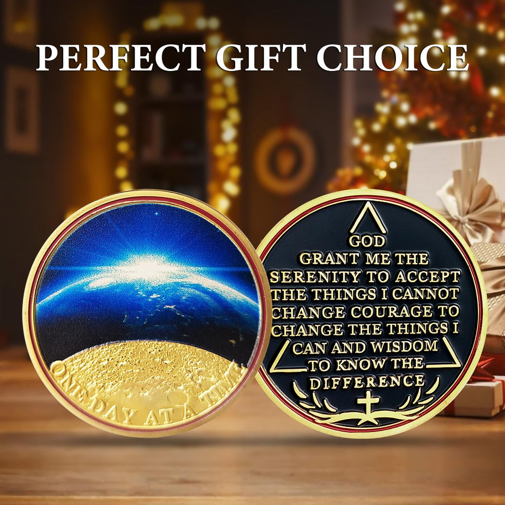 Universe Sun Moon Earth One Day at A Time Sobriety Coin mysite