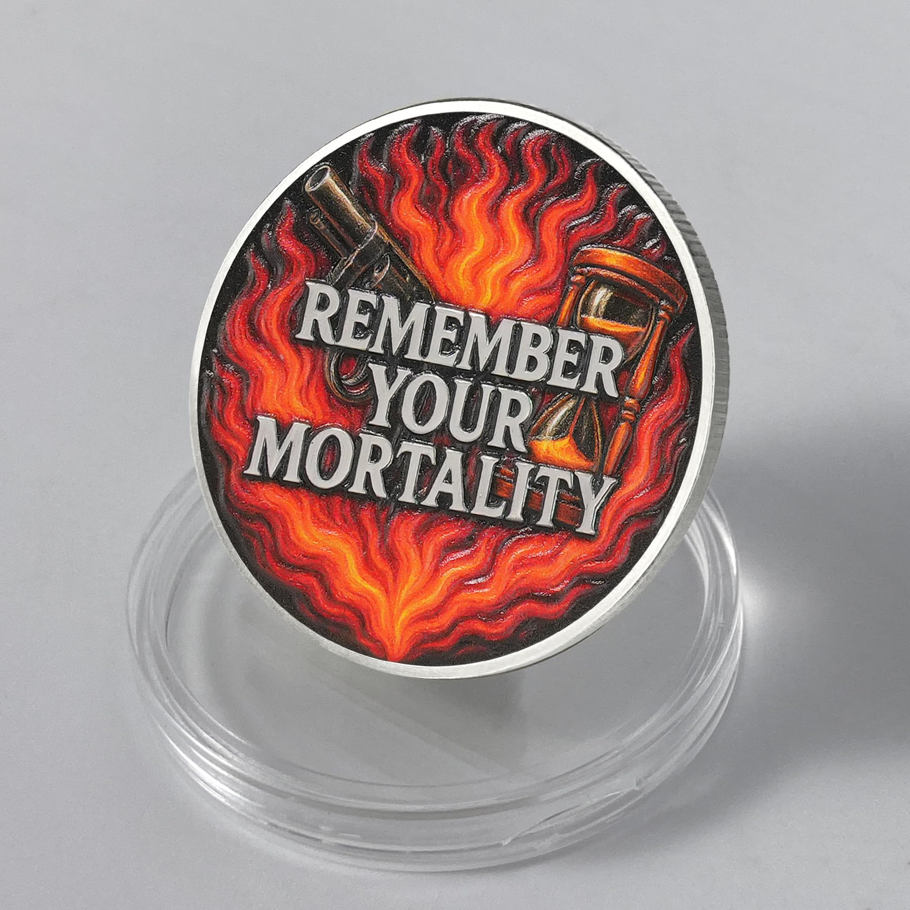 Hourglass & Flame Stoic EDC Memento Mori Skull Coin mysite