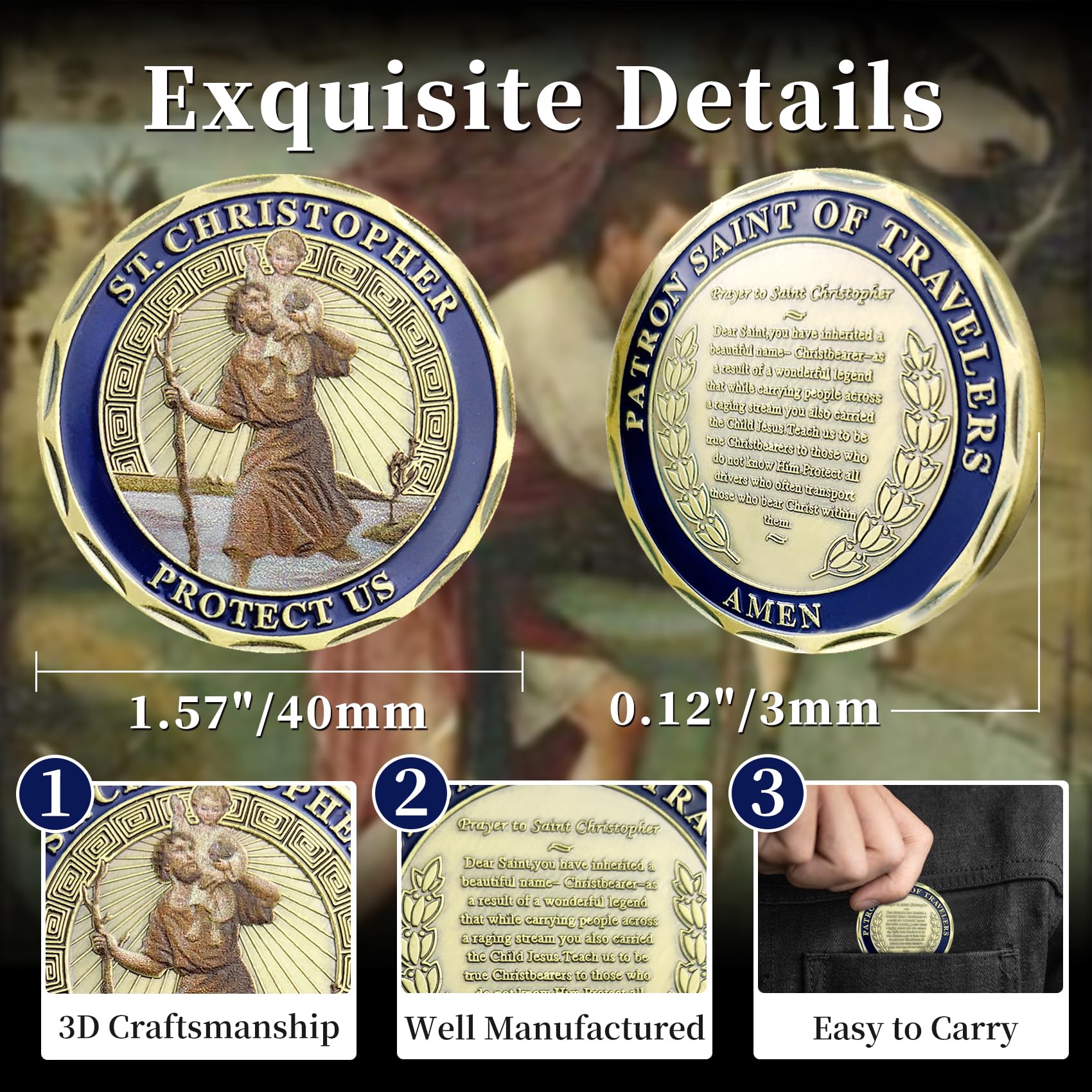 St Christopher Challenge Coin Protect Us Patron Saint of Travelers Prayer Safety St Christopher Car Medal Commemorative Gift mysite