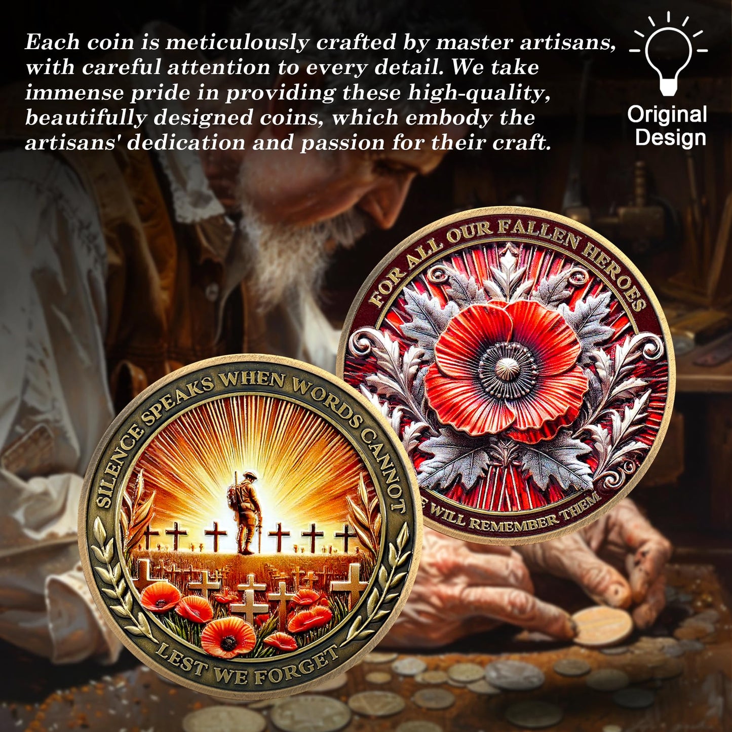 Memorial Honoring Fallen Heroes with Poppy and Cross Veterans Challenge Coin mysite