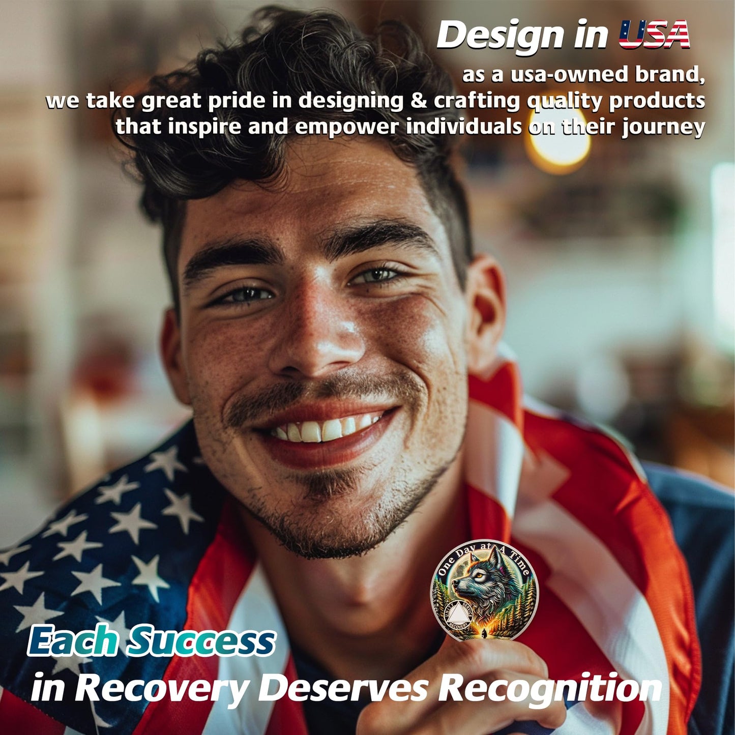 Personalized Recovery Triangle Forest Wolf One Day at a Time Sobriety Coin mysite