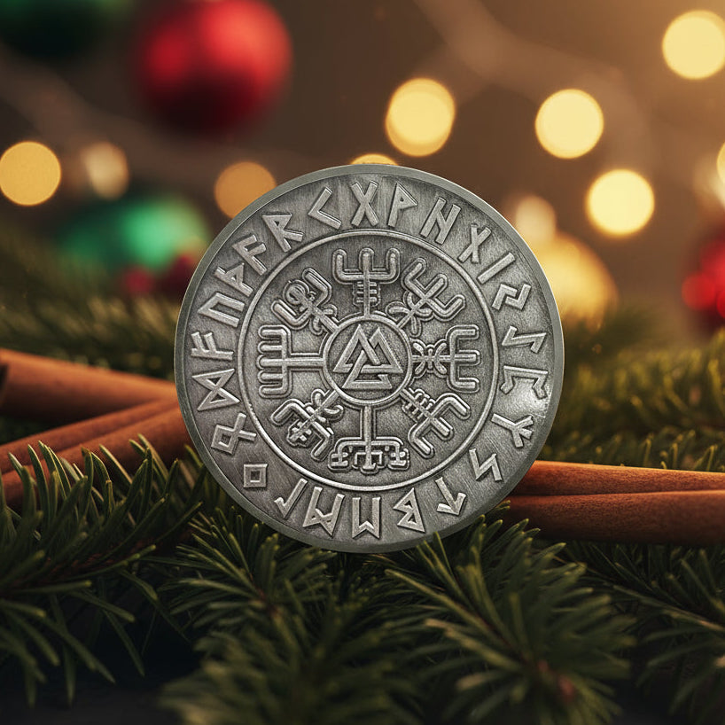 Viking Warrior Challenge Coin Norse Mythology Design with Odin, Runes, Vegvisir, and Valknut Symbols mysite