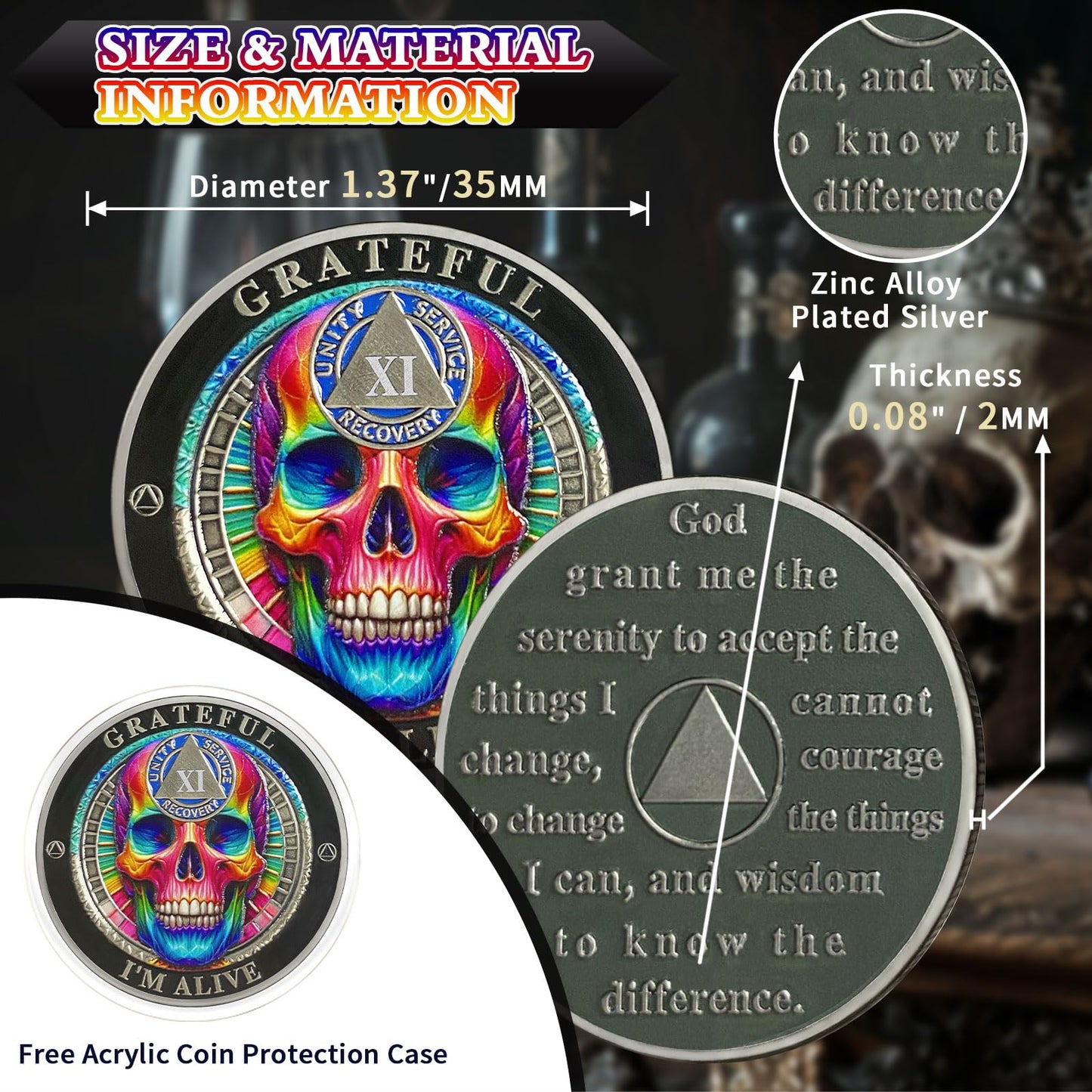 Personalized Rainbow Skull Sobriety Coin mysite