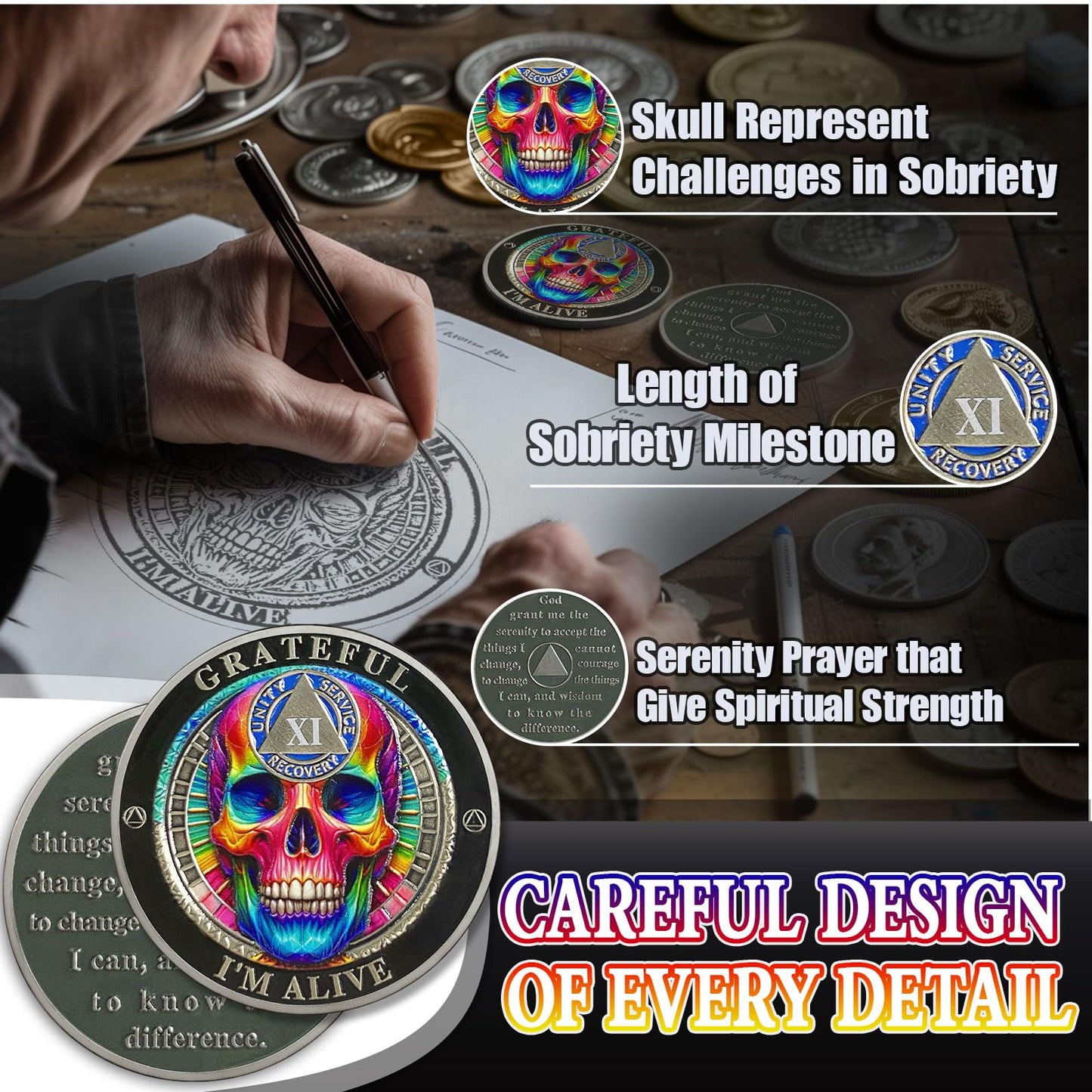 Personalized Rainbow Skull Sobriety Coin mysite