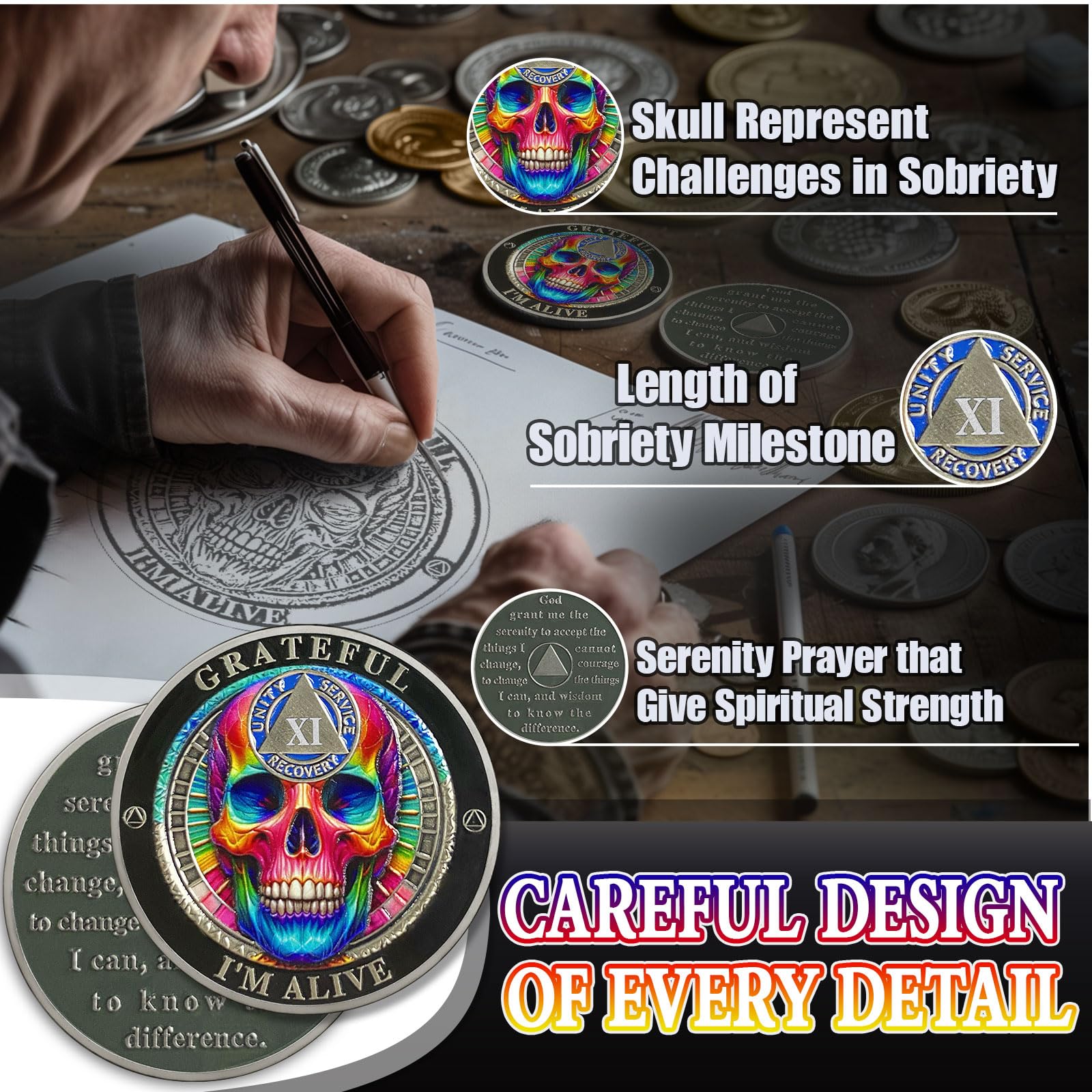 Personalized Rainbow Skull Sobriety Coin mysite