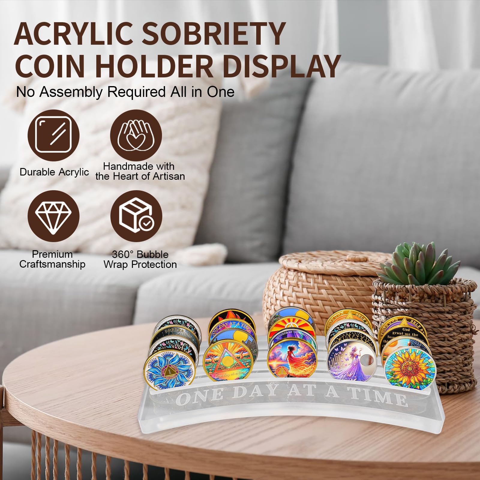 One Day at A Time Sobriety Coin Holder Display Case Holds 20 Sober Recovery Chip mysite