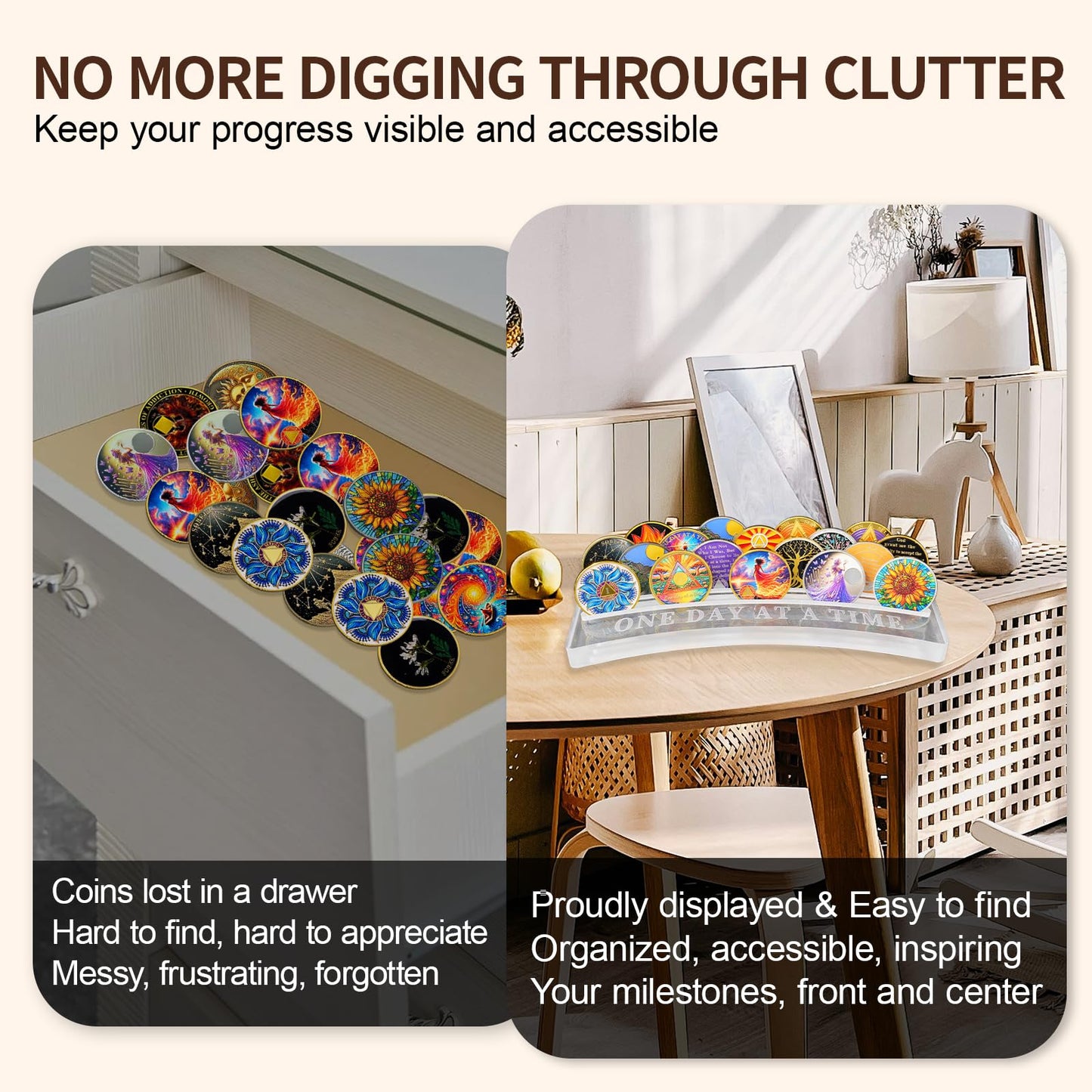 One Day at A Time Sobriety Coin Holder Display Case Holds 20 Sober Recovery Chip mysite